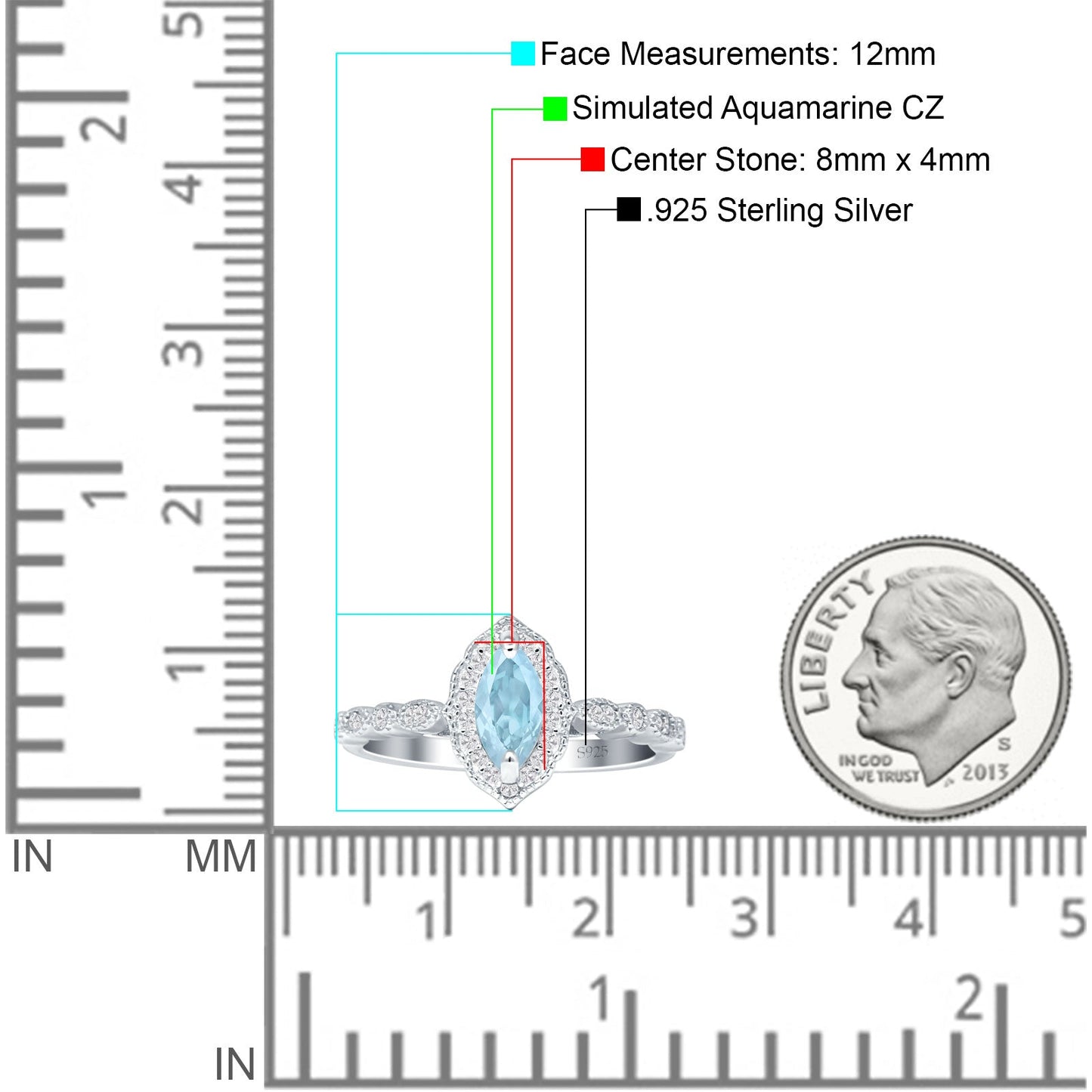 Art Deco Halo Marquise Aquamarine CZ Engagement Ring