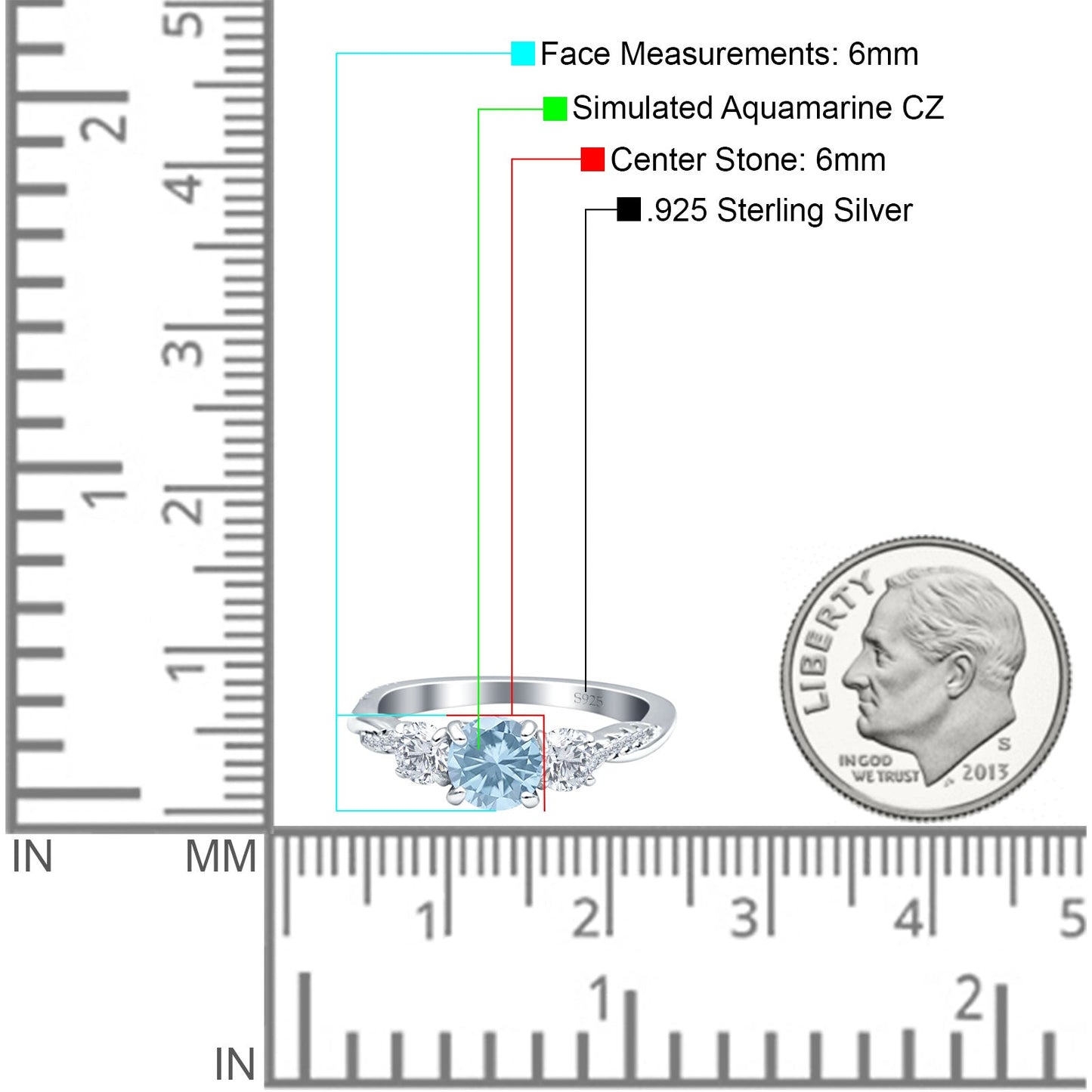 Infinity Round Three Stone Aquamarine CZ Ring