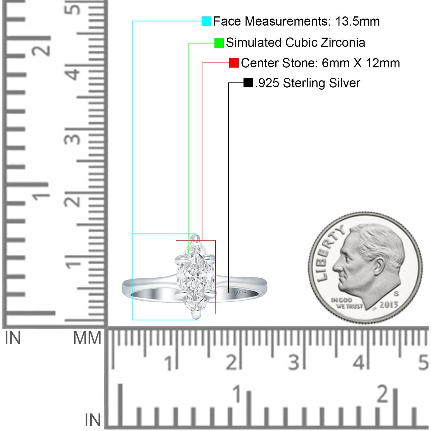 Marquise 6X12 Solitaire Ring Cubic Zirconia
