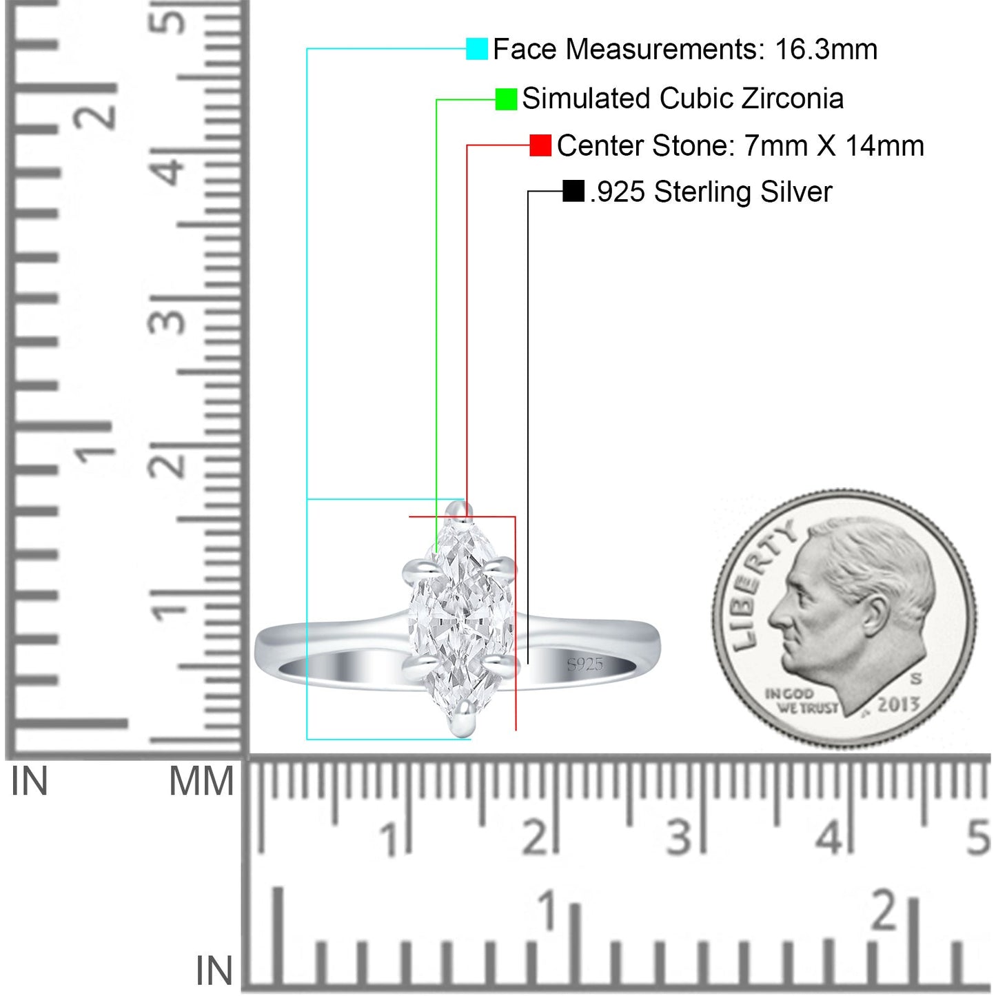 Marquise 7X14 Solitaire Ring Cubic Zirconia