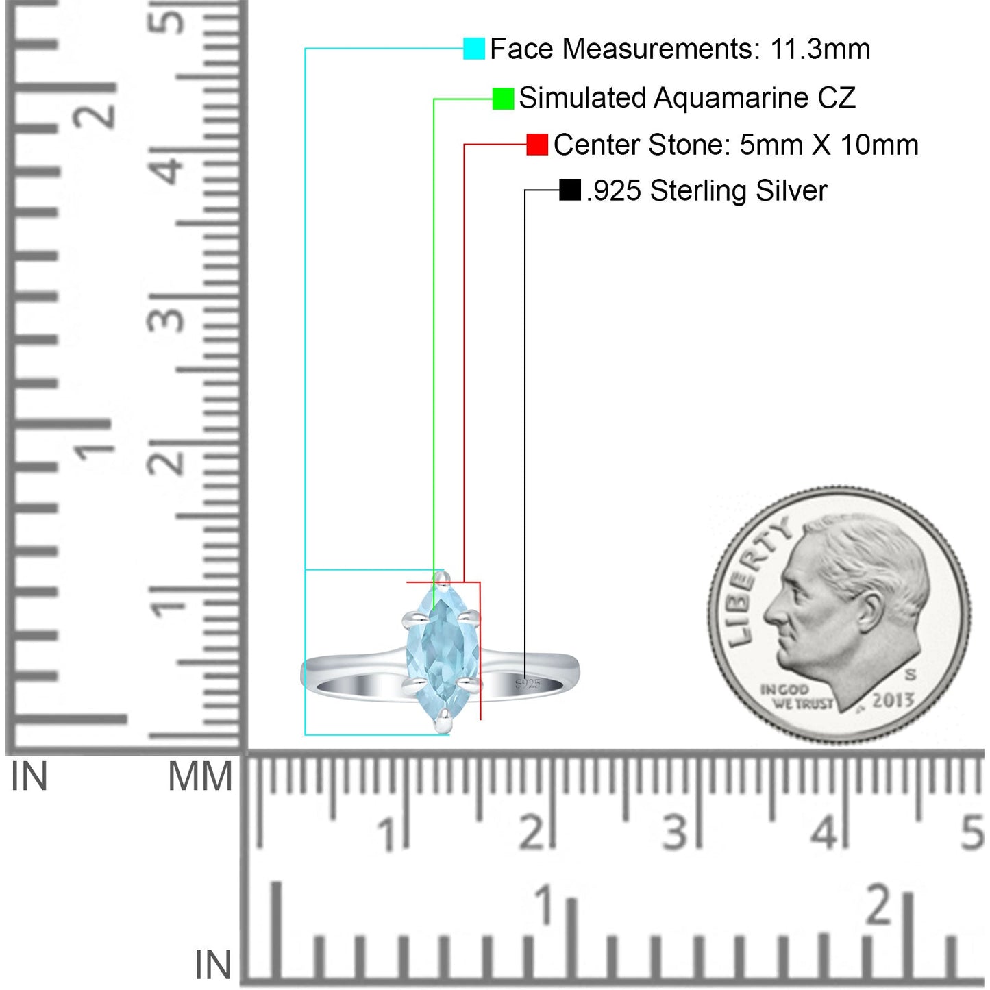 Marquise Solitaire Ring Aquamarine CZ