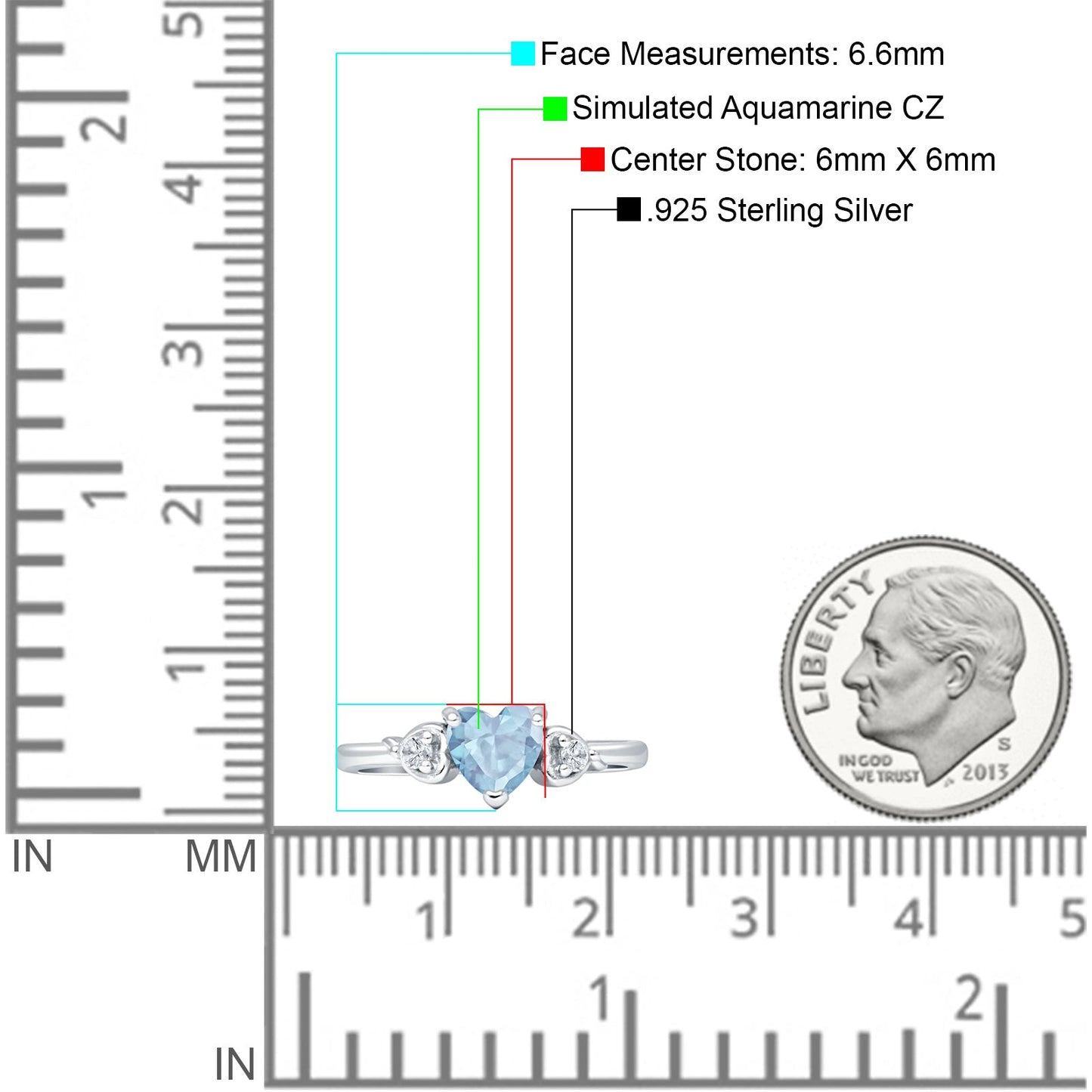 Three Stone Heart Promise Ring Aquamarine CZ Wholesale