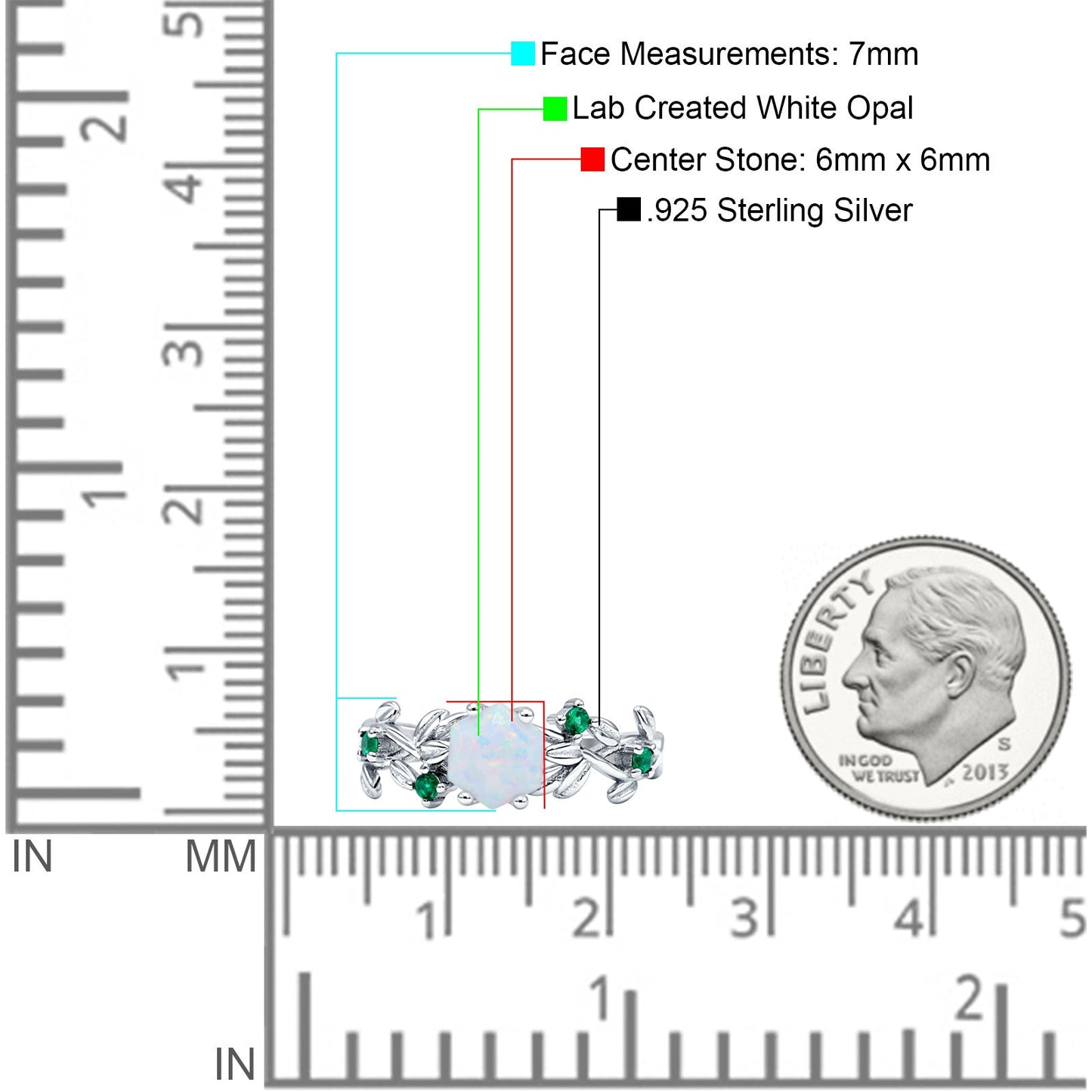 Tree Leaf Green Emerald CZ Hexagonal Created White Opal Ring Wholesale