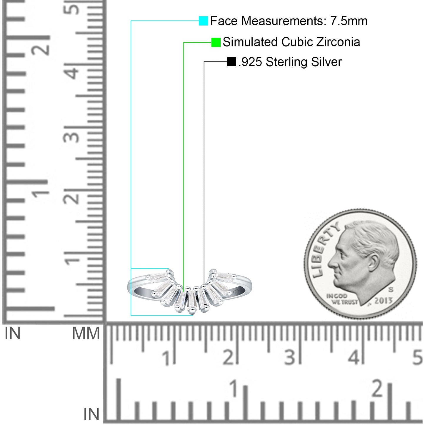 Contoured Wedding Band Half Sun Baguette Cubic Zirconia