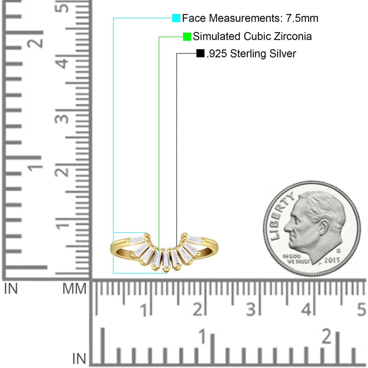 Contoured Half Sun Baguette Cubic Zirconia Yellow Tone