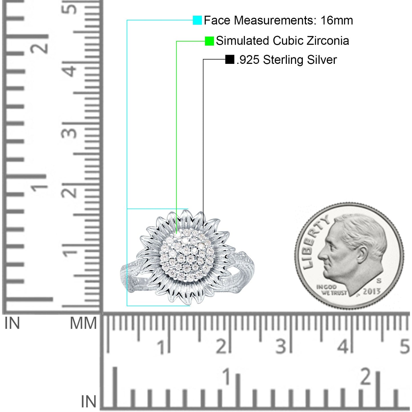 Sunflower Hammered Design Cubic Zirconia Engagement Ring