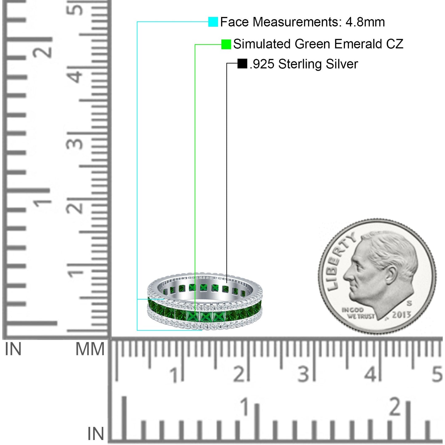 Full Eternity Band Princess Cut Green Emerald CZ