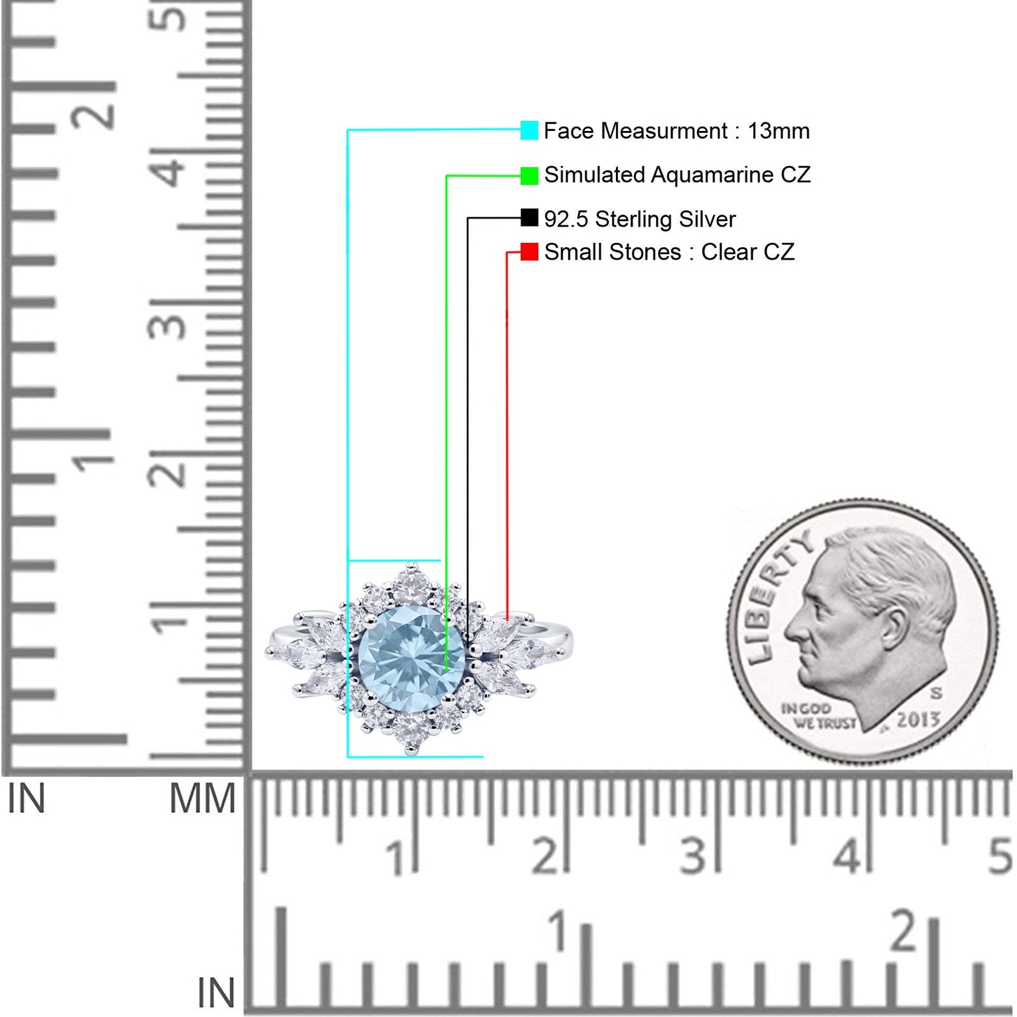 Art Deco Round Engagement Ring Simulated Aquamarine