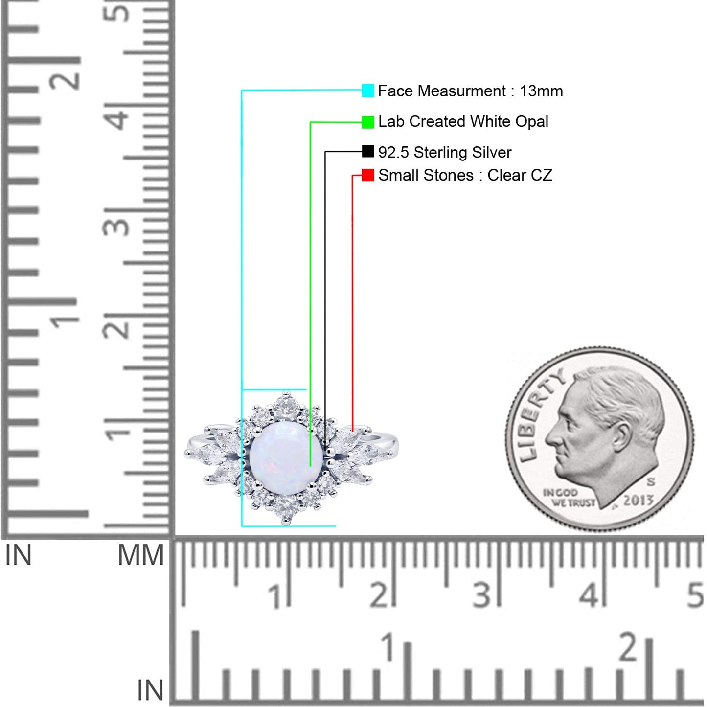 Art Deco Round Engagement Ring Lab Created White Opal