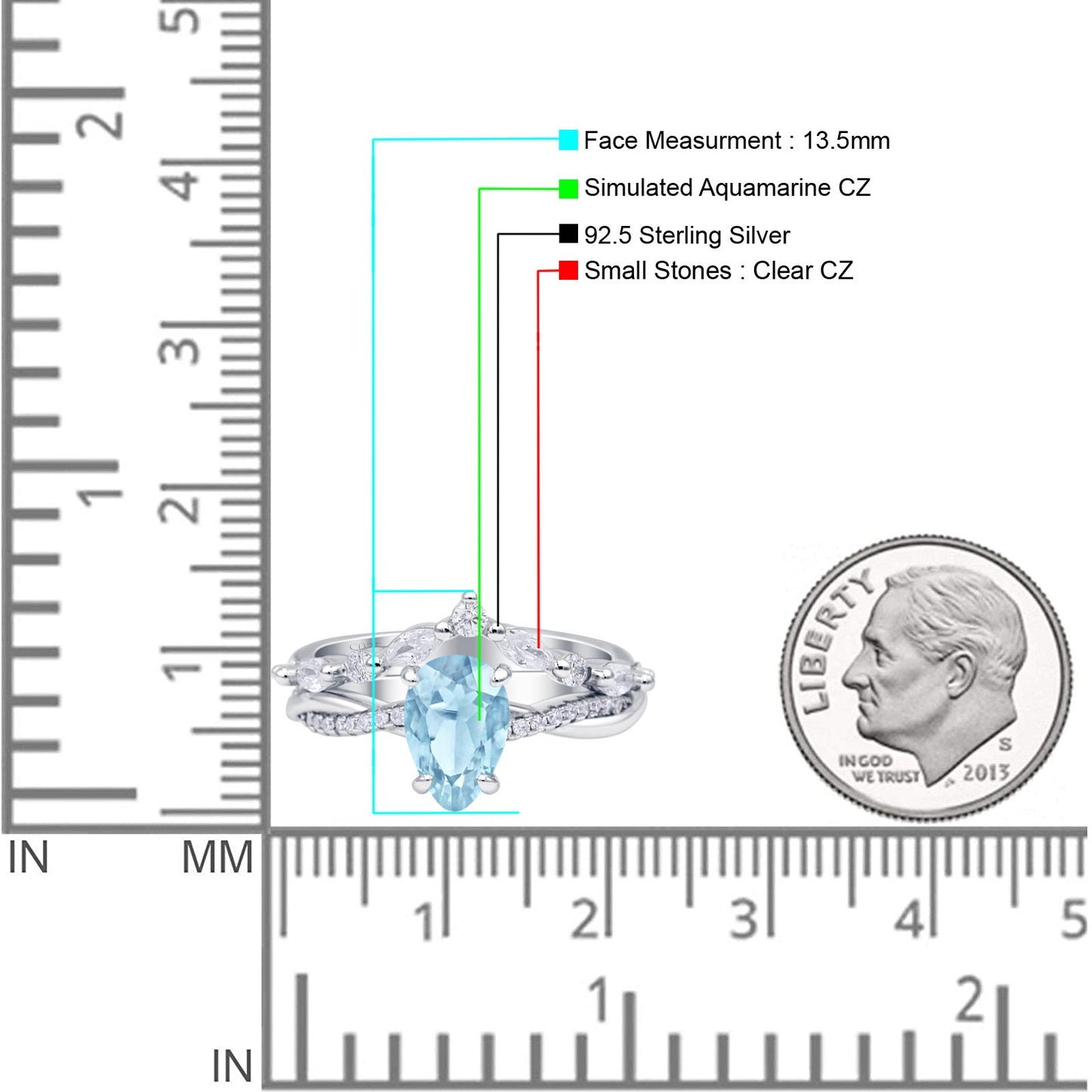 Teardrop Pear Twisted Infinity Style Bridal Two Piece Engagement Ring Simulated Aquamarine