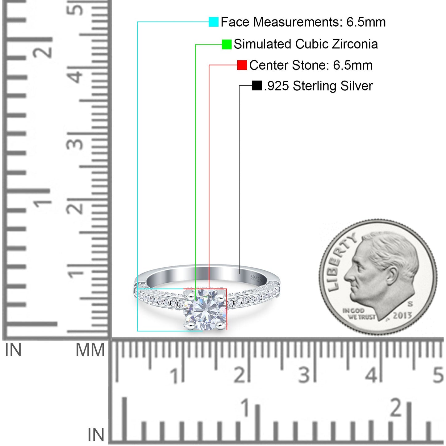 Solitaire Accent Round Simulated Cubic Zirconia Engagement Ring