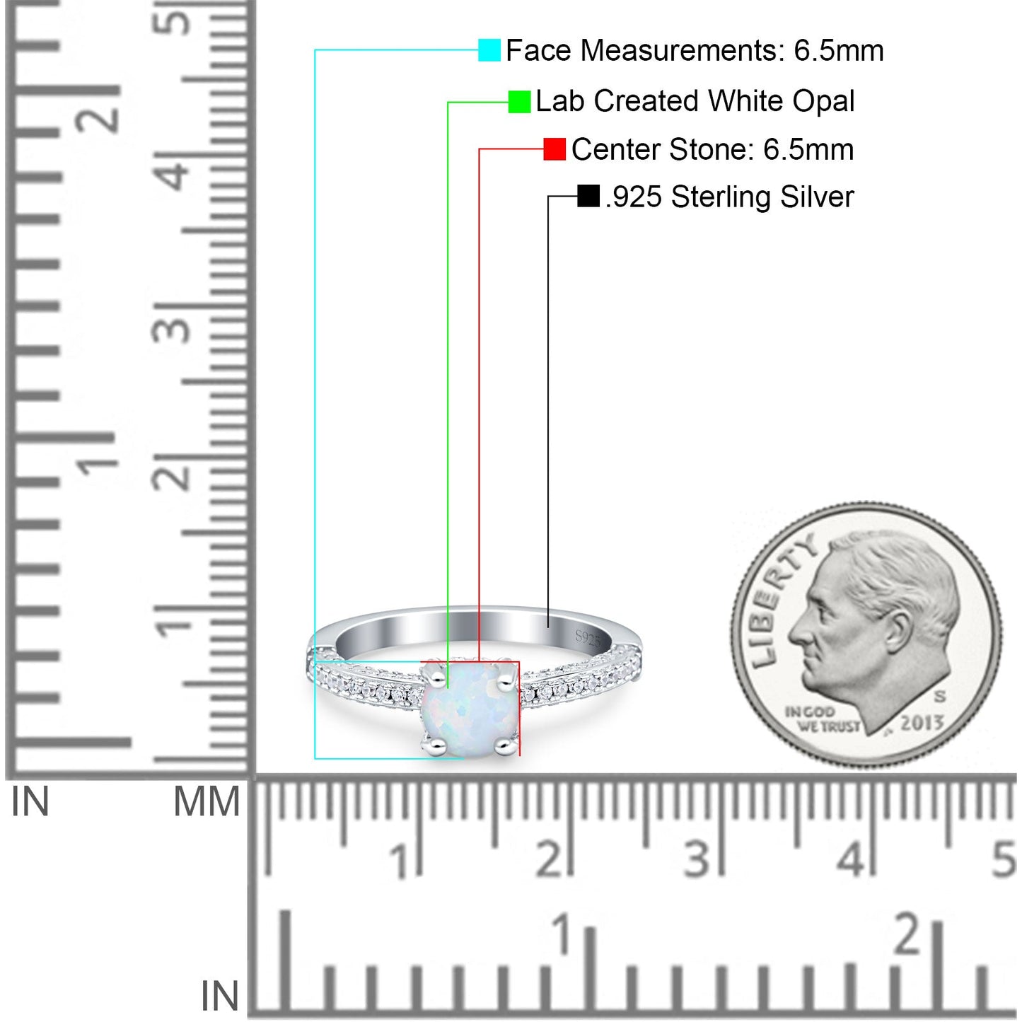 Solitaire Accent Round Lab Created White Opal Engagement Ring