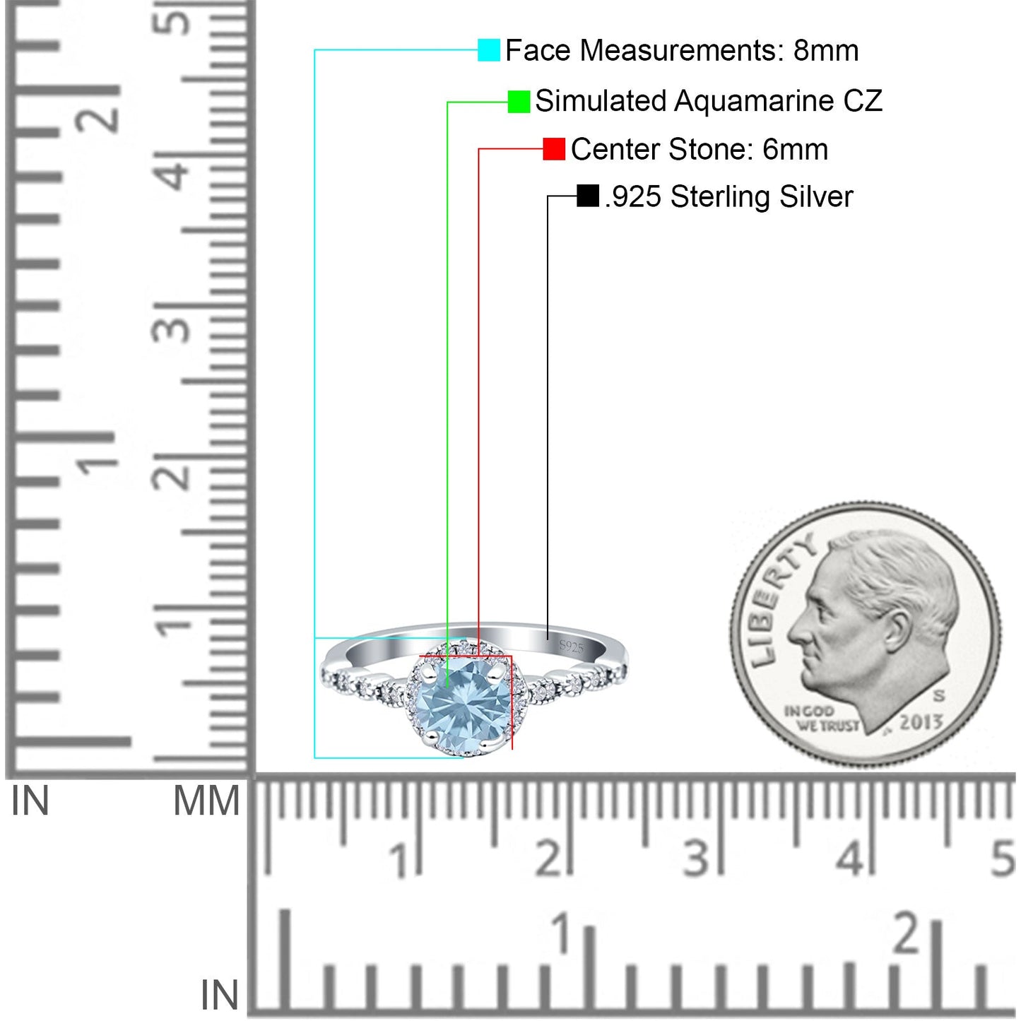 Halo Round Simulated Aquamarine Engagement Ring