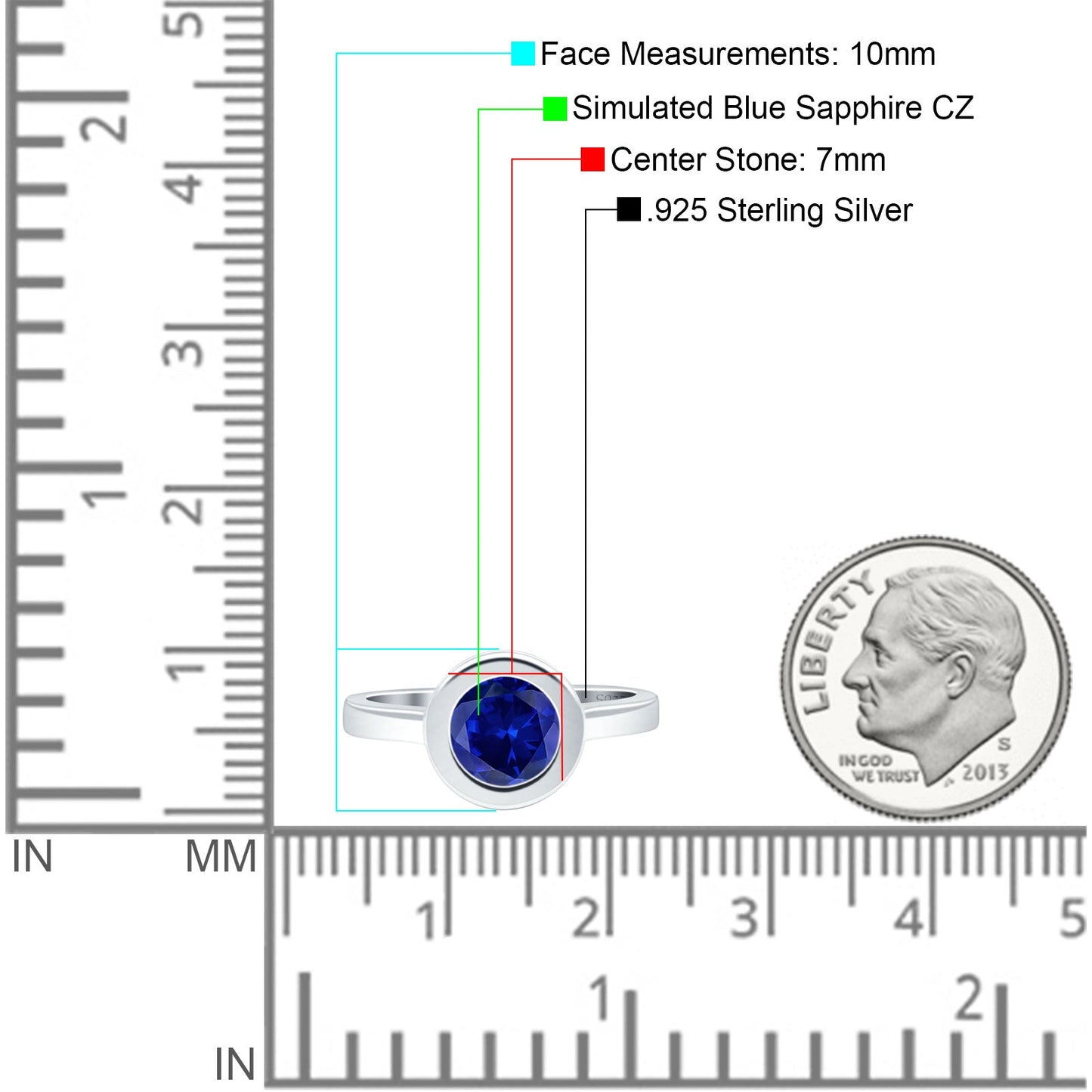 Bezel Set Hidden Halo Round Engagement Ring Simulated Blue Sapphire