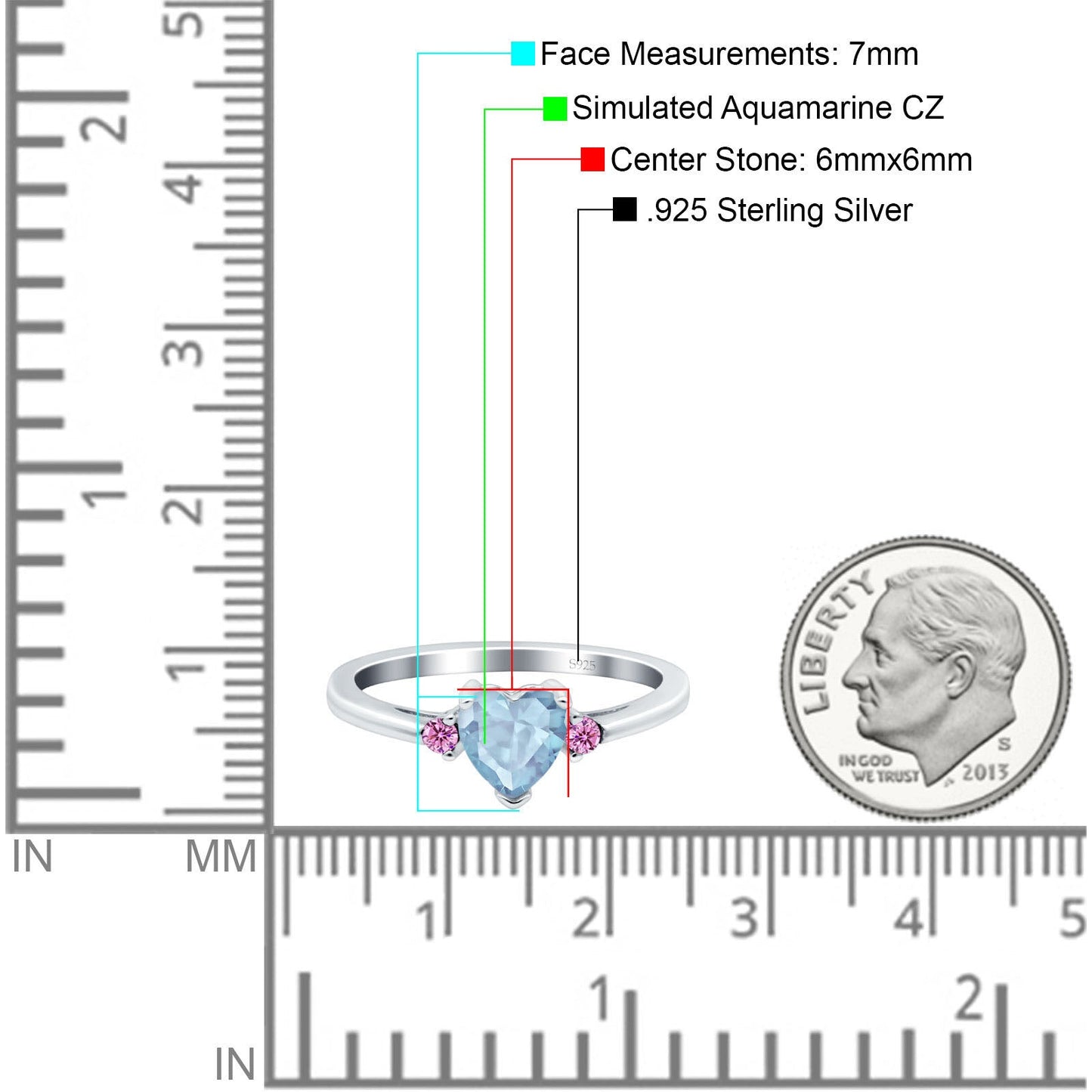 Art Deco Heart Three Stone Wedding Ring Pink Simulated Aquamarine CZ