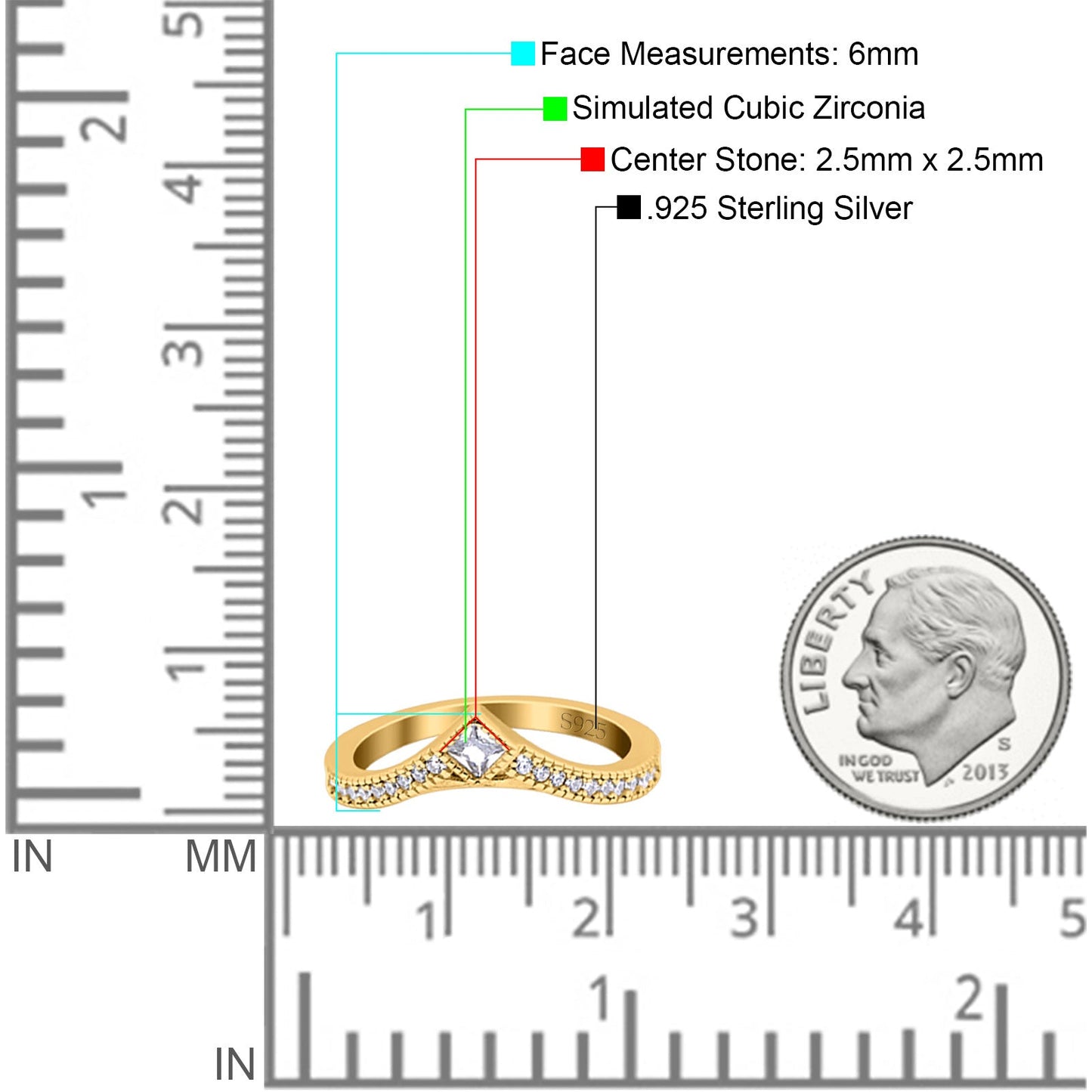 Princess Cut Art Deco Half Eternity Yellow Tone, Simulated CZ Engagement Wedding Ring