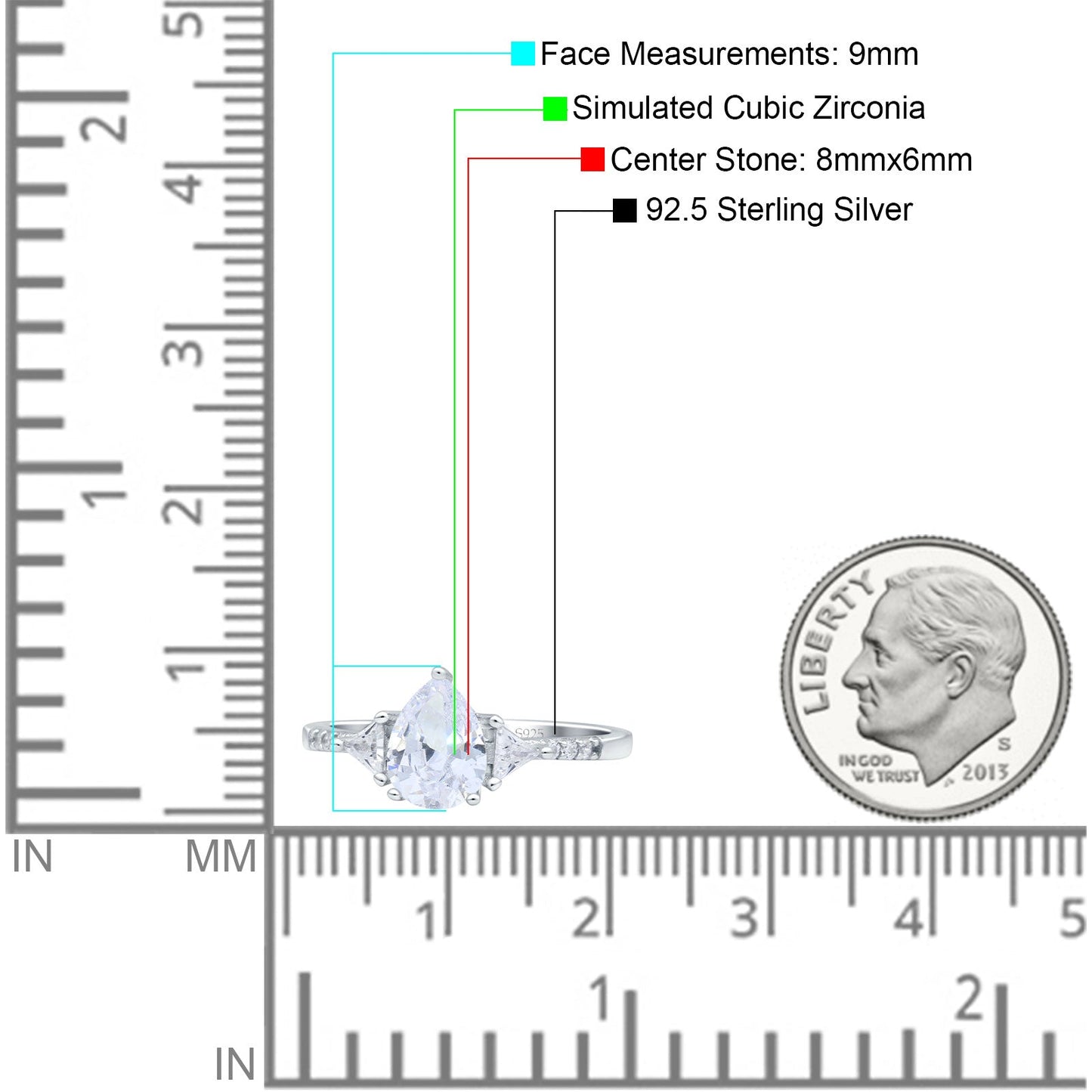 Teardrop Pear Art Deco Engagement Bridal Ring Triangle Simulated Cubic Zirconia 925 Sterling Silver