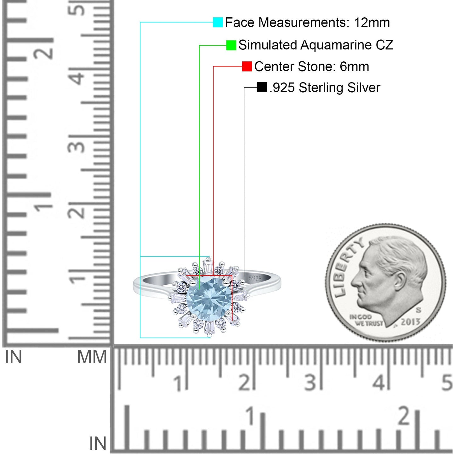 Art Deco Wedding Ring With Baguette And Round Simulated Aquamarine CZ Stones