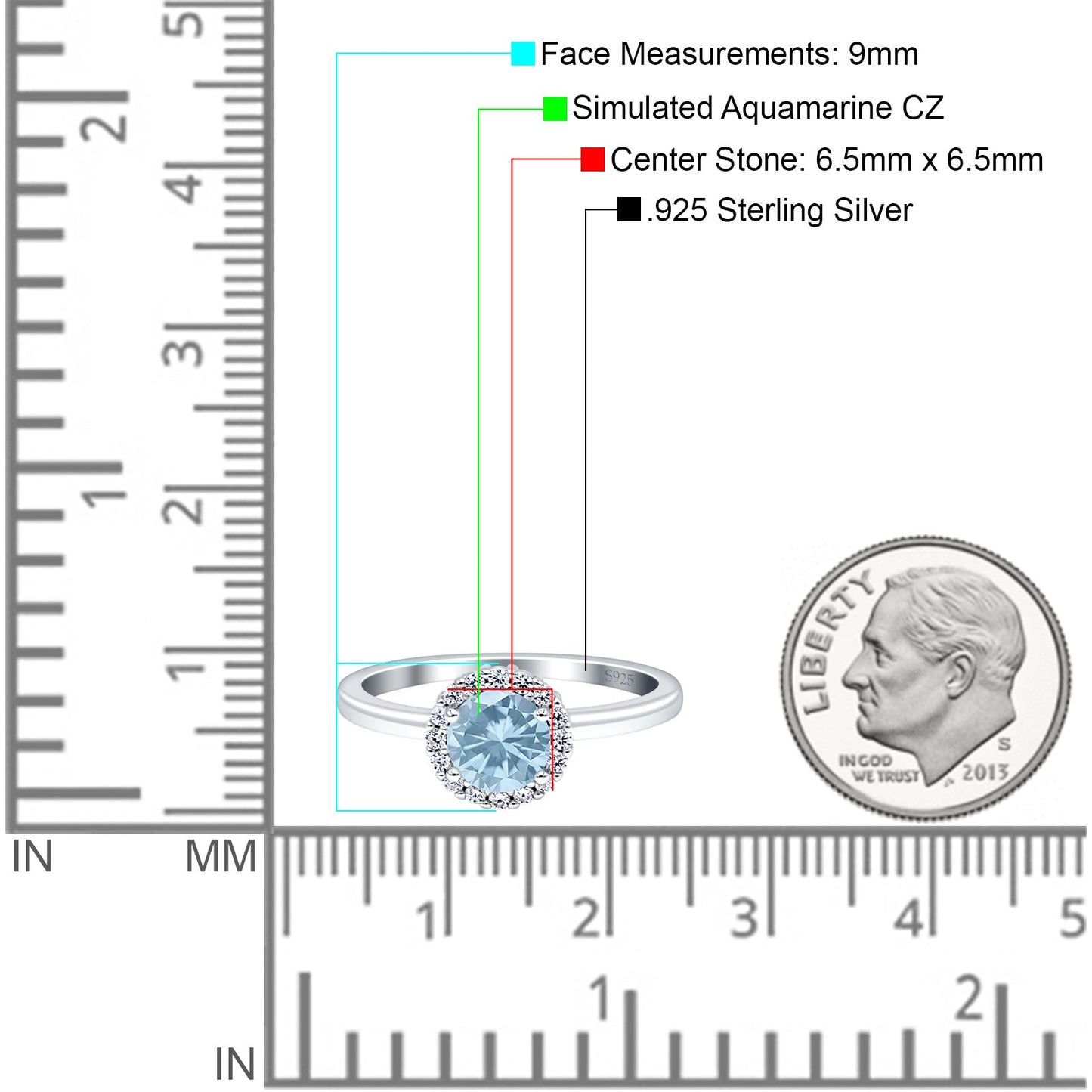 Art Deco Wedding Ring Halo Round Simulated Aquamarine CZ Stones