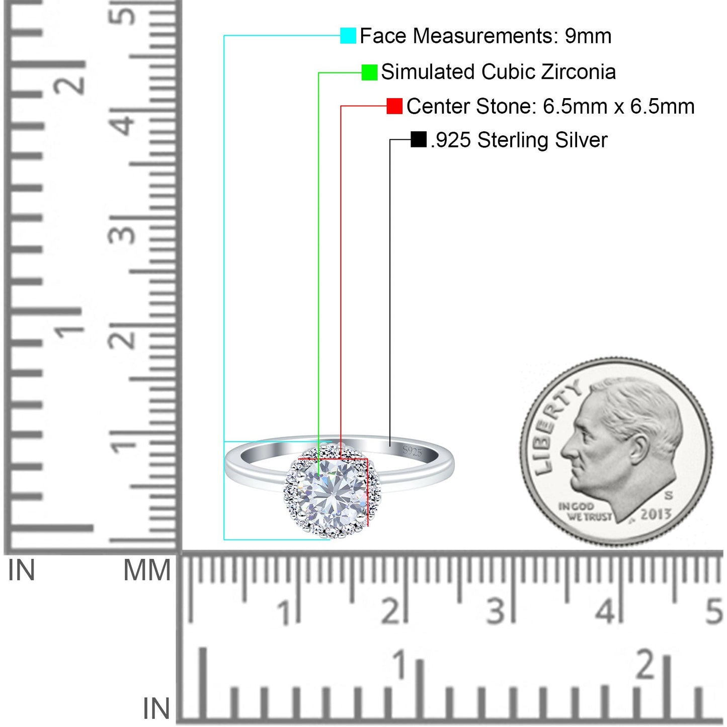 Art Deco Wedding Ring Halo Round Simulated Cubic Zirconia Stones