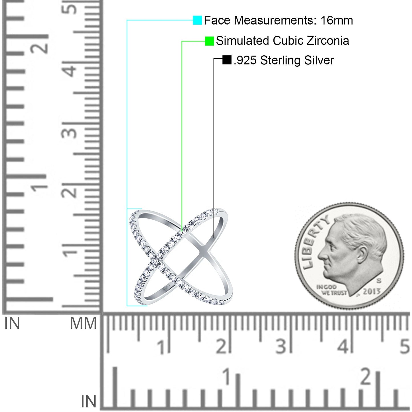 X Crisscross Round Half Eternity Simulated Cubic Zirconia