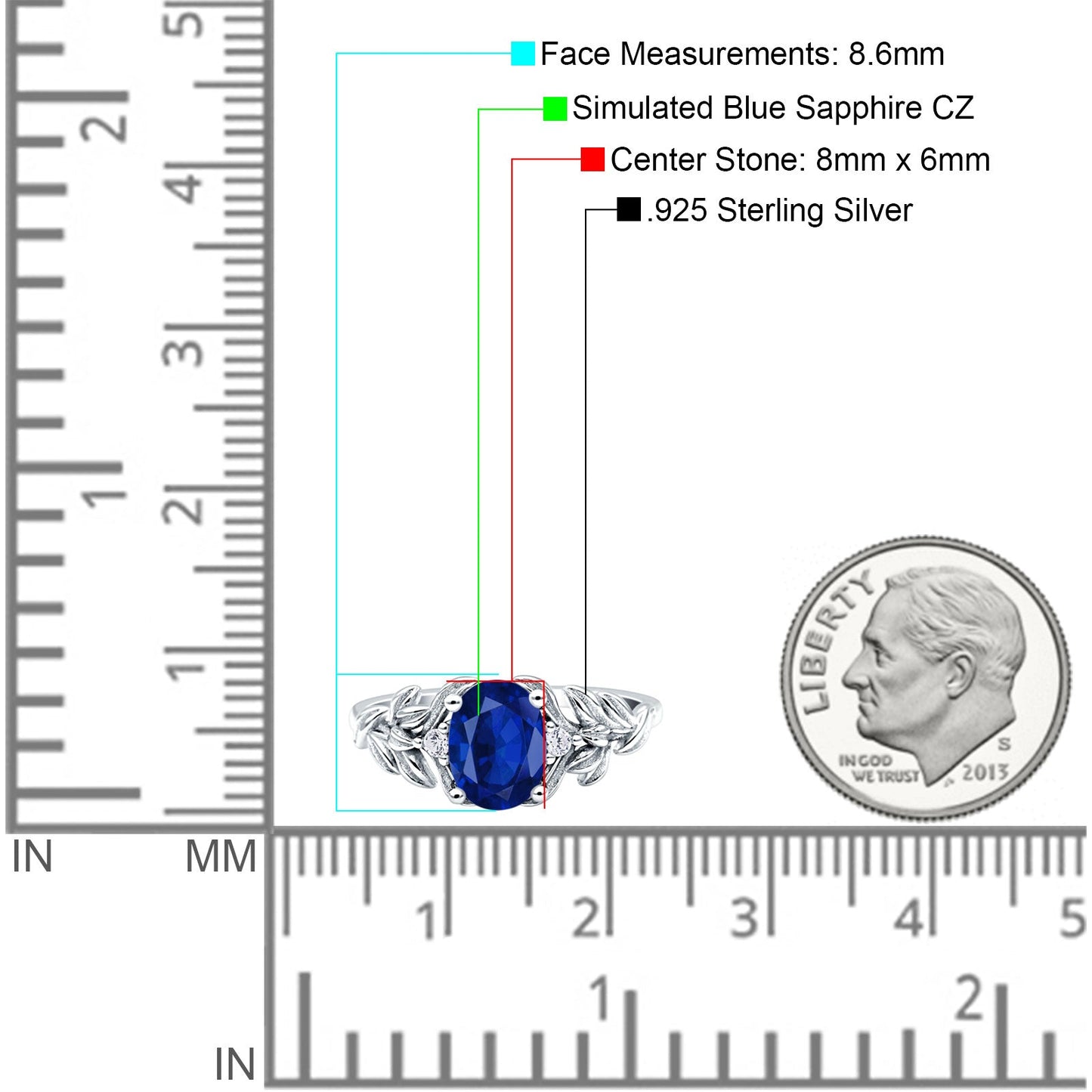 Leaf Style Oval Vintage Simulated Blue Sapphire CZ Engagement Ring