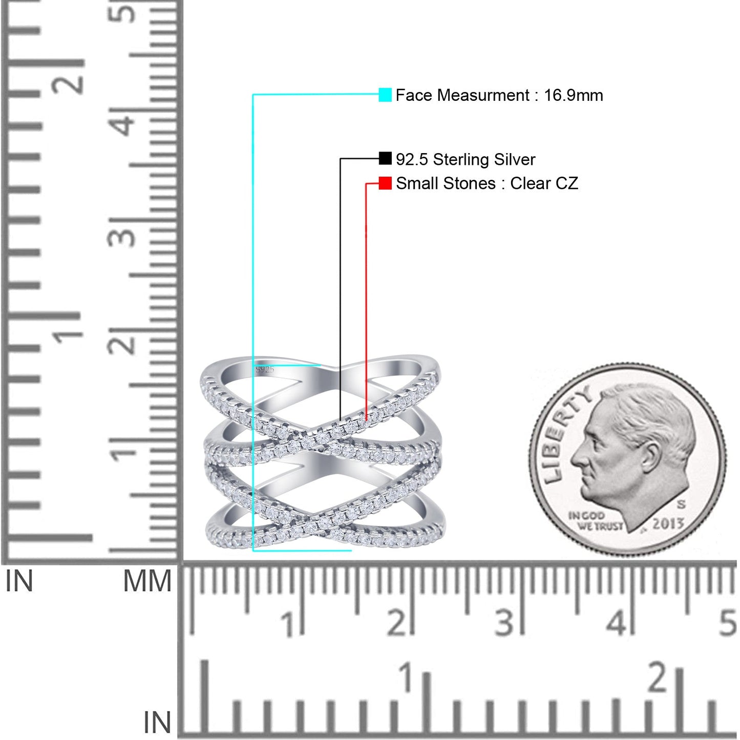 Two X Crisscross Stackable Cubic Zirconia Half Eternity Band Ring