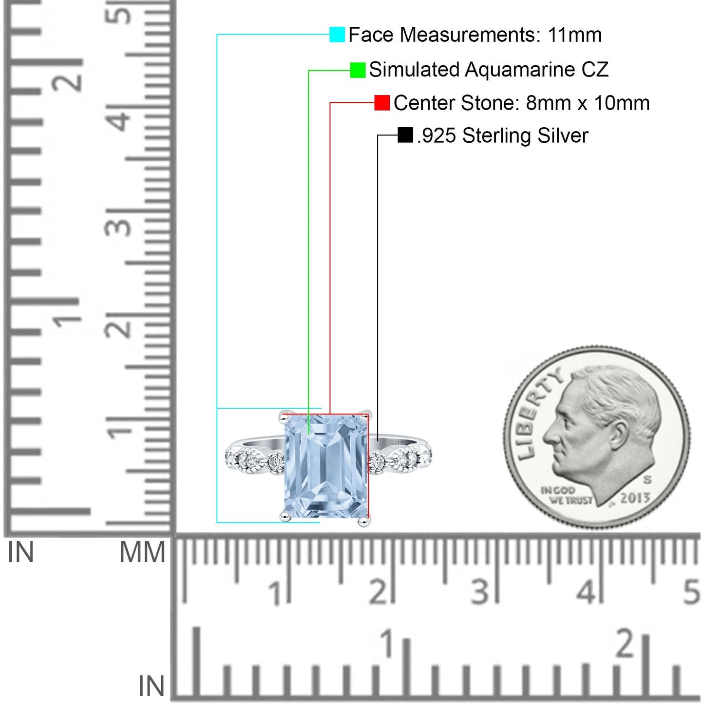 Vintage Emerald Cut Simulated Aquamarine CZ Engagement Ring