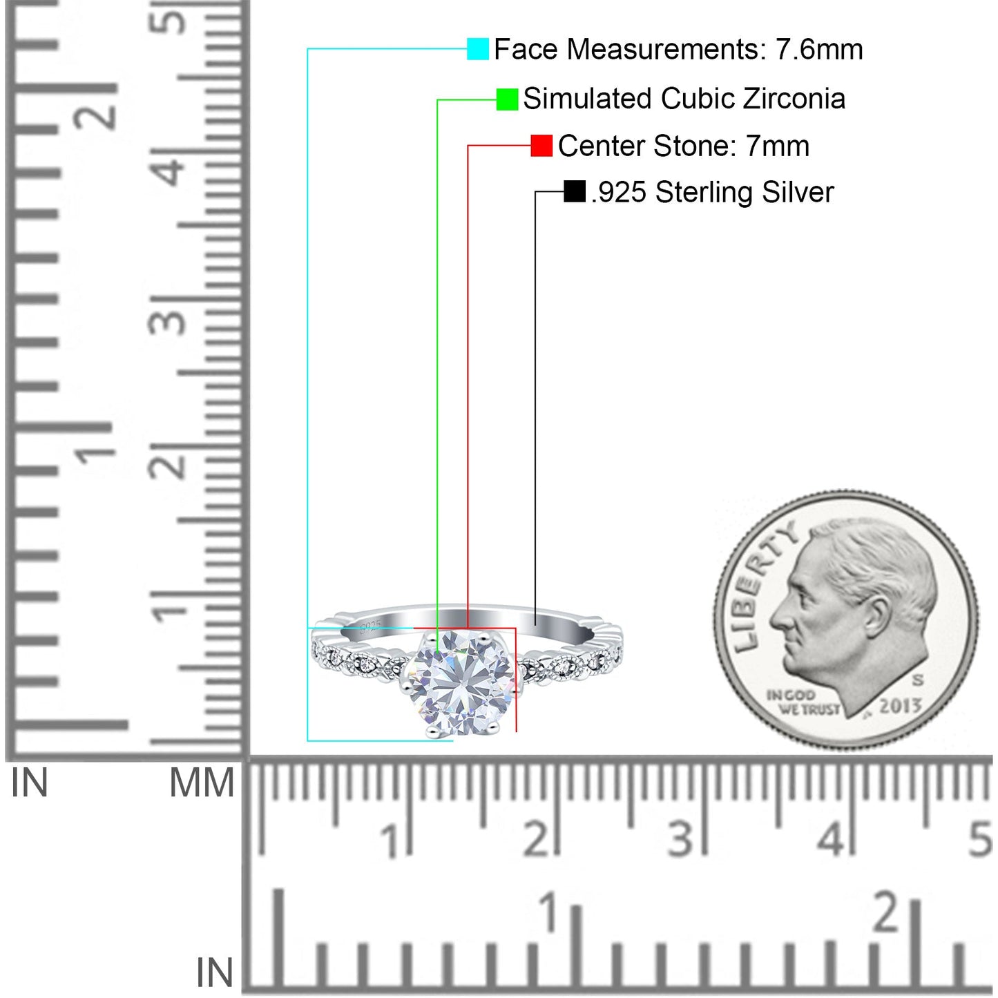 Art Deco Round Engagement Ring Simulated Cubic Zirconia