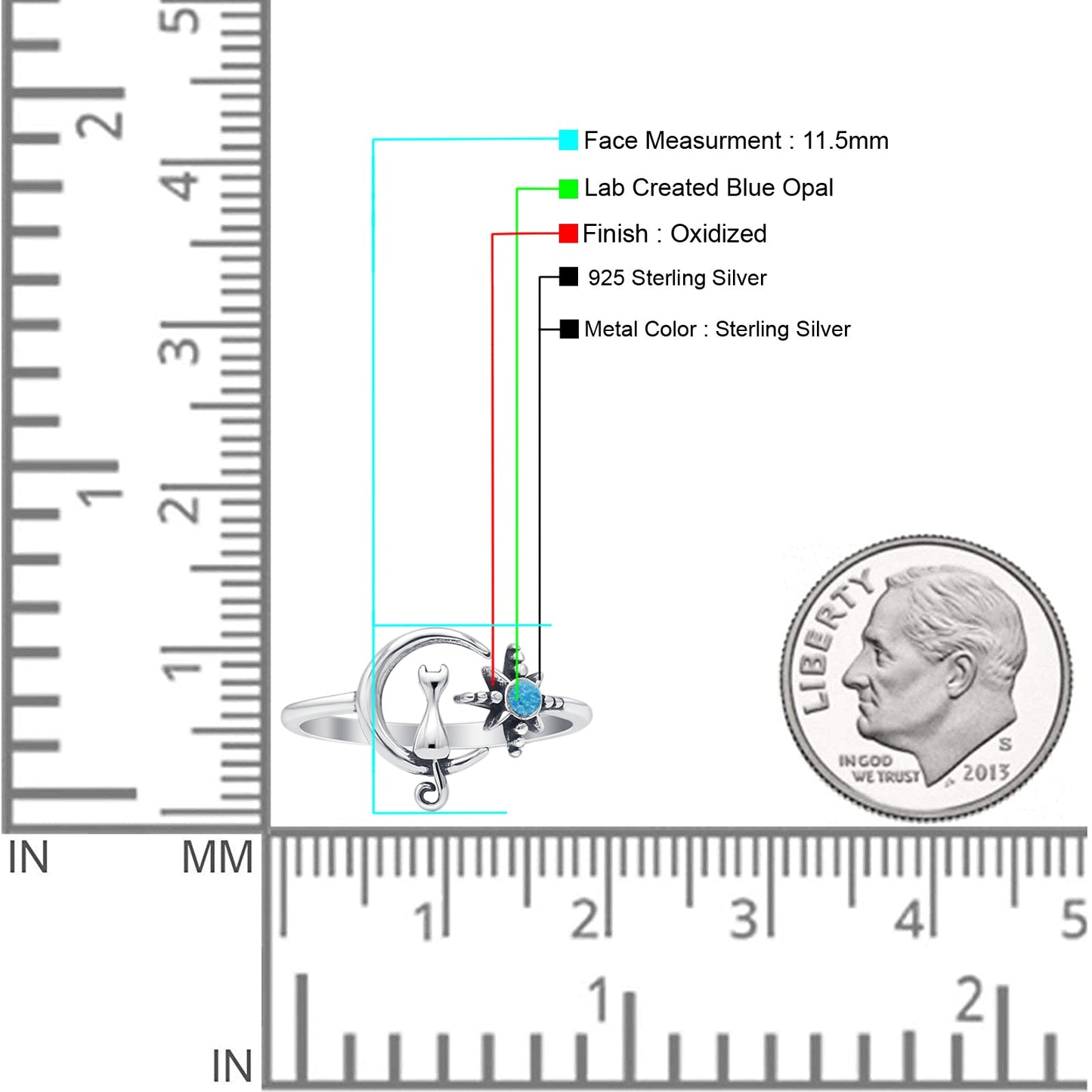 Cat On Moon & Star Ring