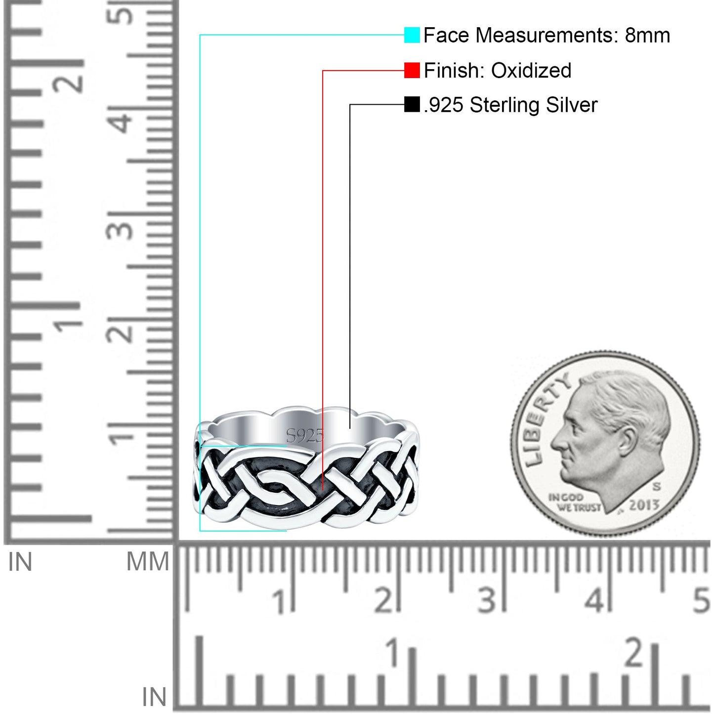 Celtic Oxidized Band Silver Thumb Ring (8mm)