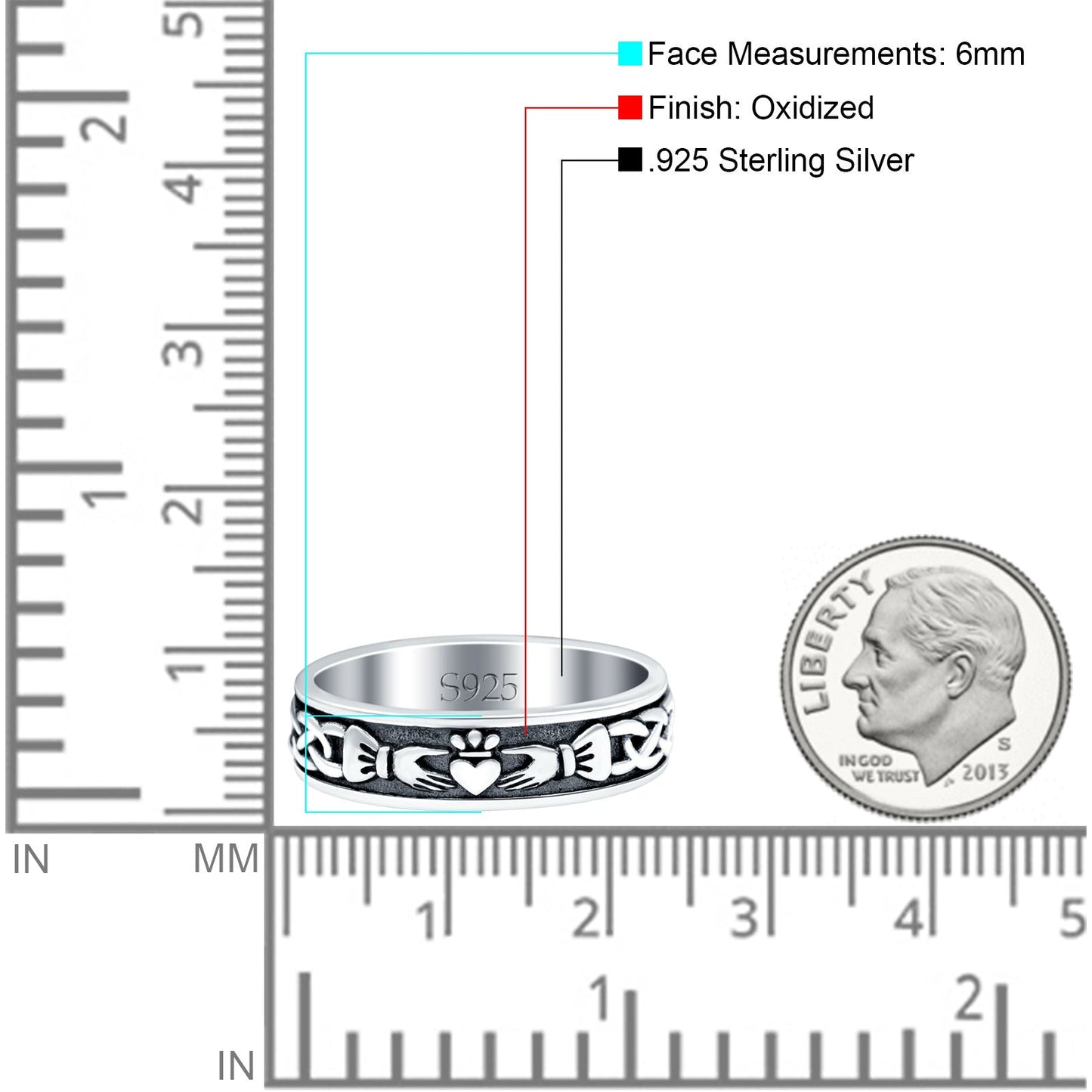 Claddagh Oxidized Band Thumb Ring (6mm)