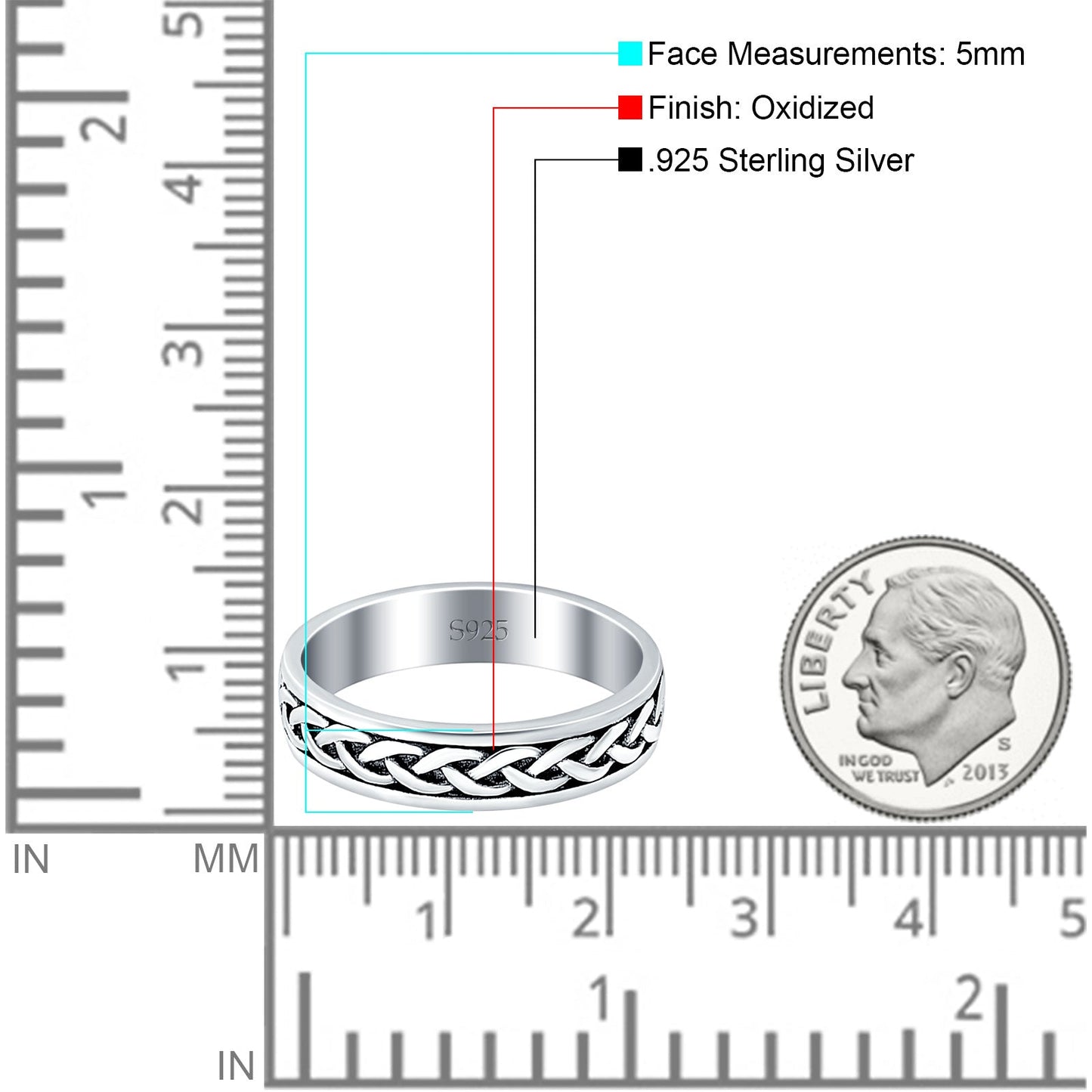 Crisscross Infinity Oxidized Band Thumb Ring (5mm)