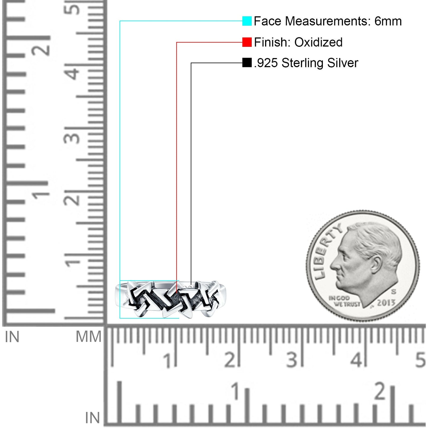 Star Oxidized Band Thumb Ring (6mm)