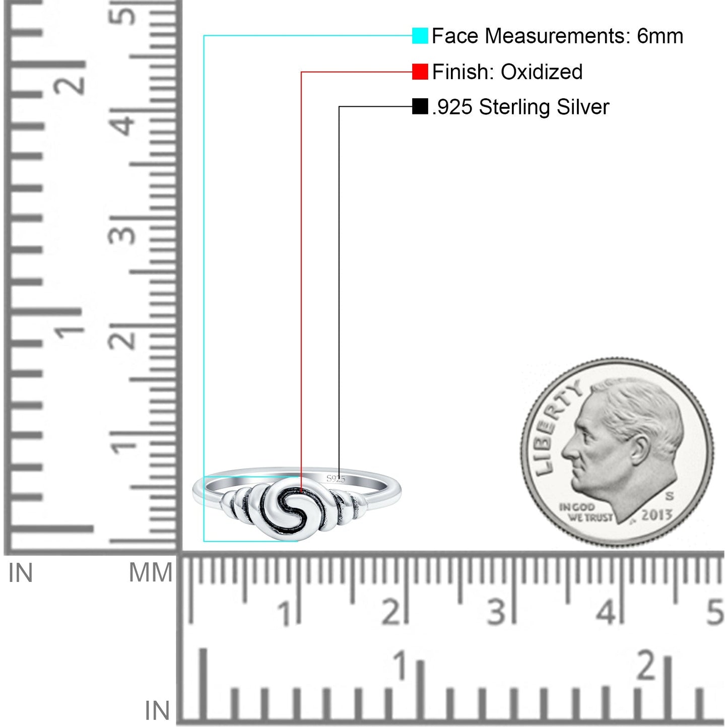 Spiral Oxidized Band Thumb Ring (6mm)