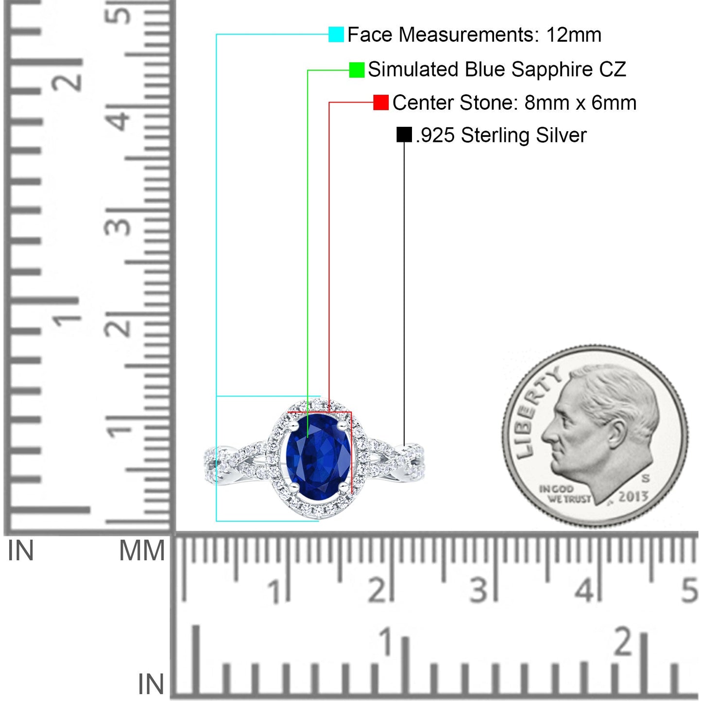 Halo Infinity Shank Ring Oval Simulated Blue Sapphire CZ