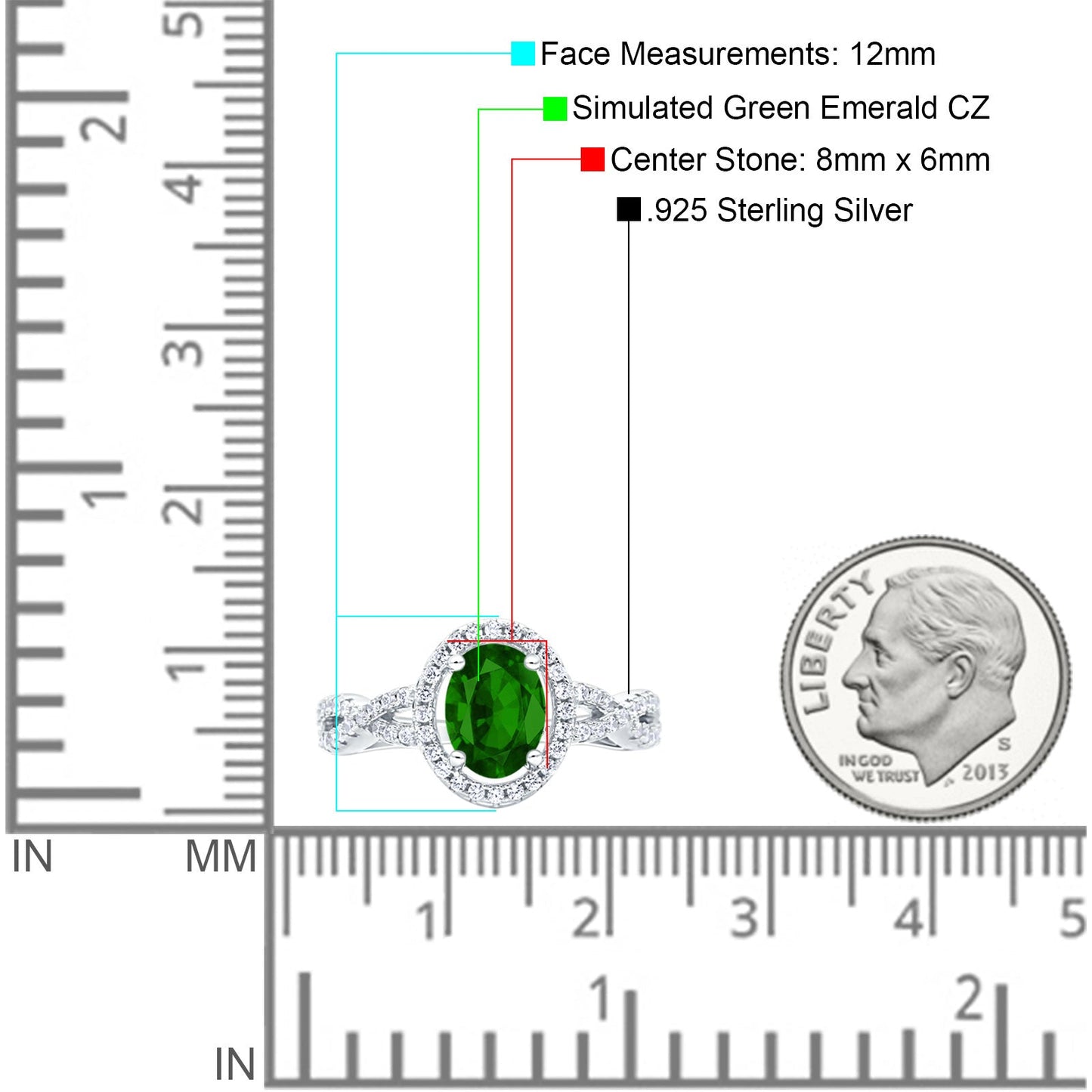 Halo Infinity Shank Ring Oval Simulated Green Emerald CZ