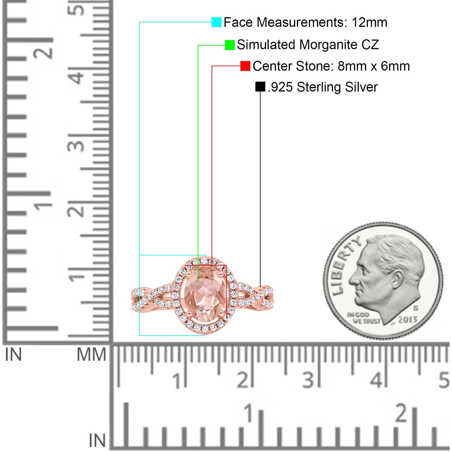 Halo Infinity Shank Ring Oval Rose Tone, Simulated Morganite CZ