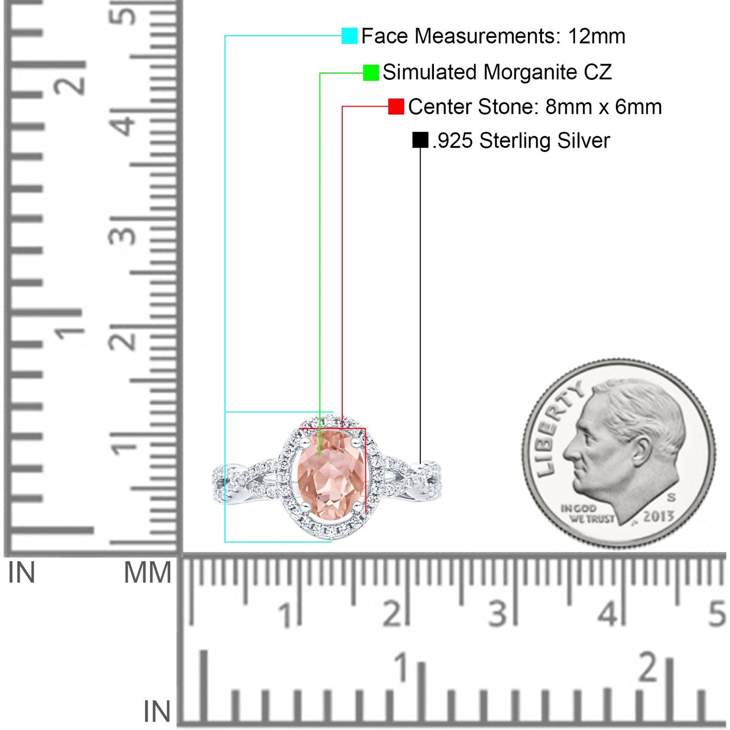 Halo Infinity Shank Oval Simulated Morganite CZ Ring