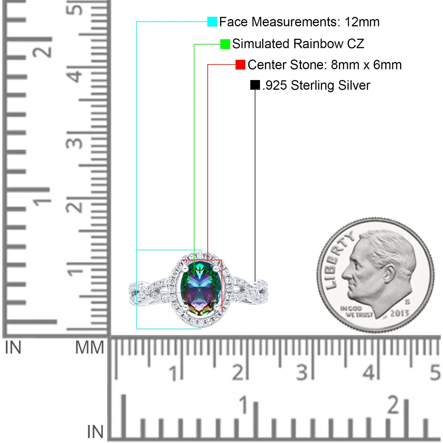 Halo Infinity Shank Ring Oval Simulated Rainbow CZ