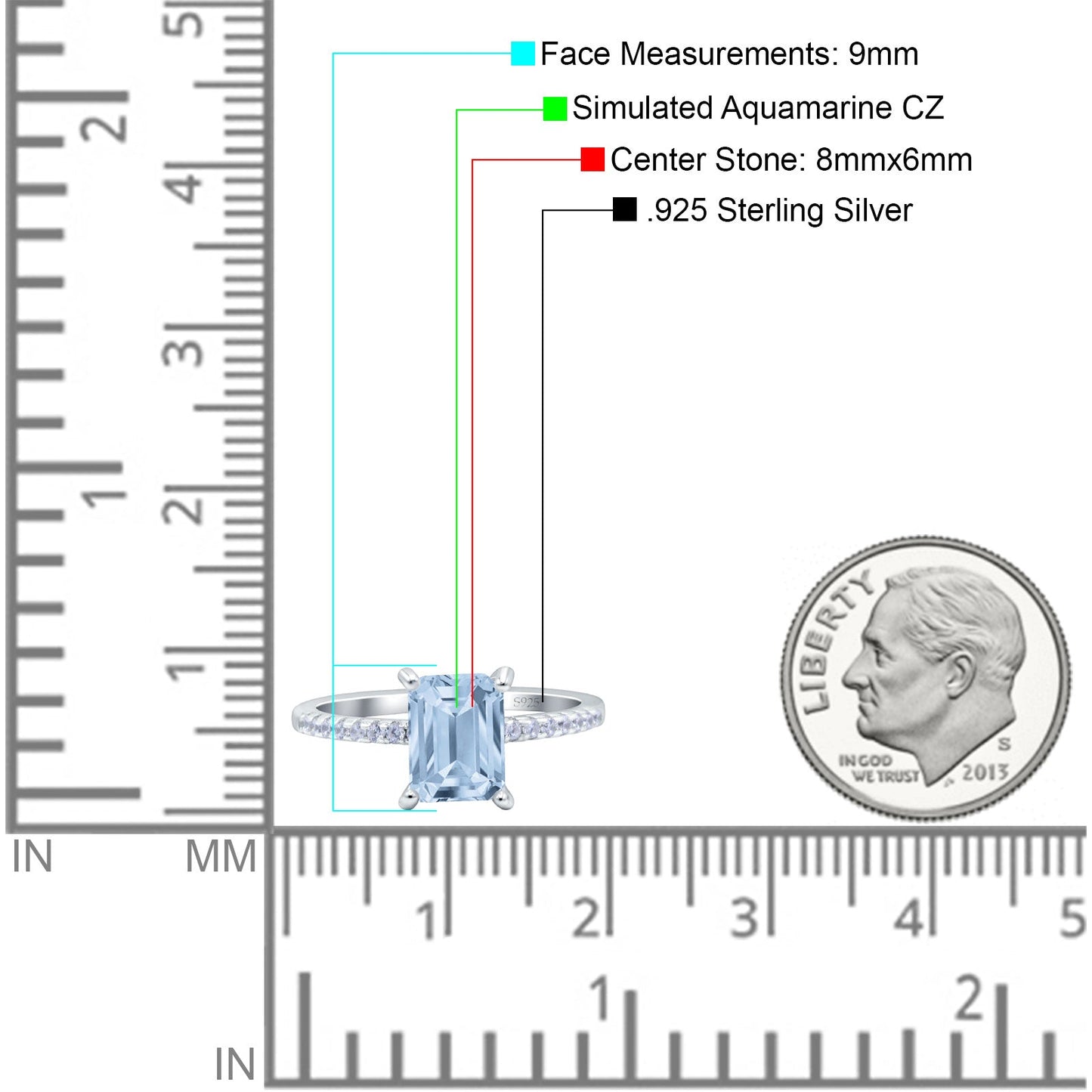 Emerald Cut Art Deco Wedding Ring Simulated Aquamarine CZ