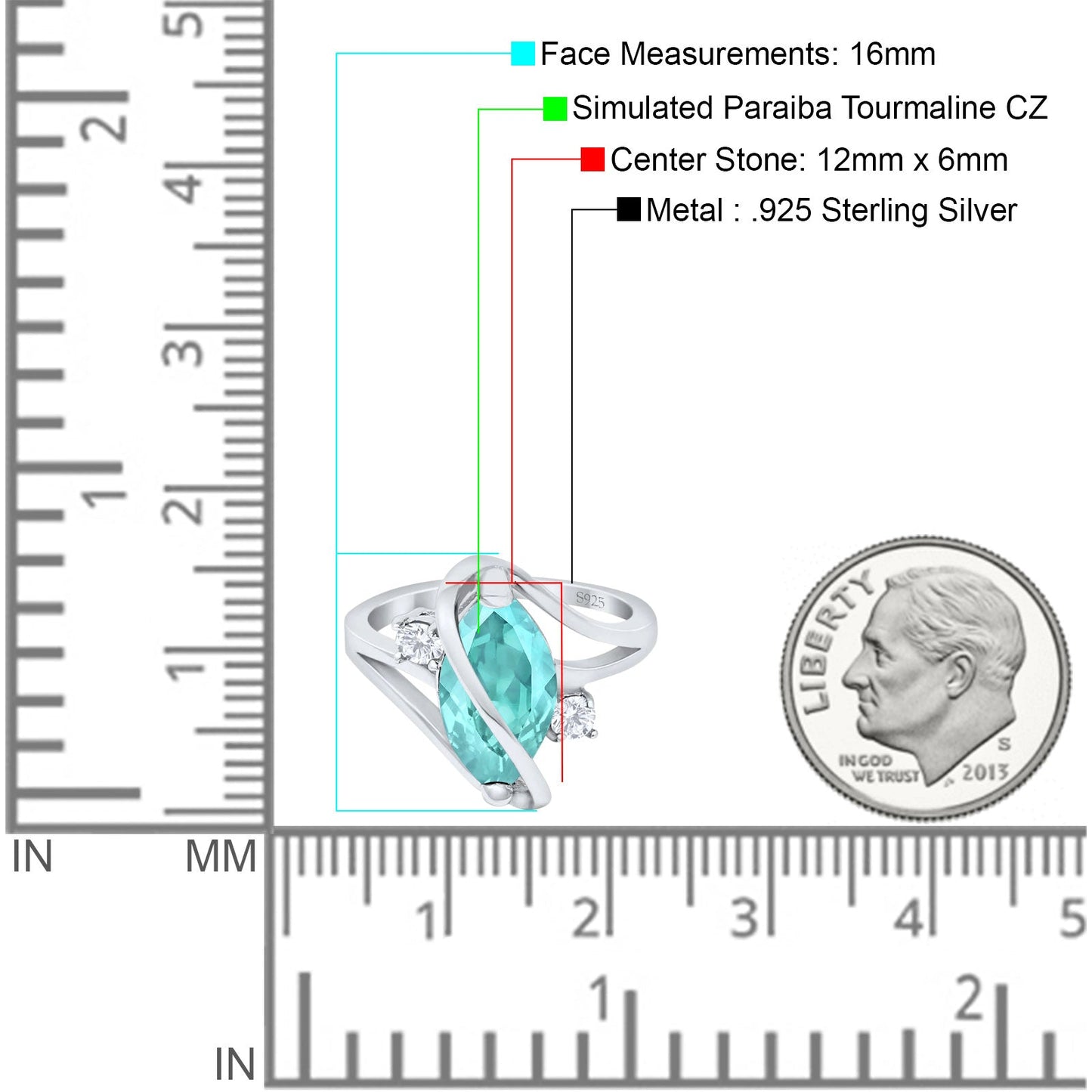 Swirl Fashion Ring Marquise Simulated Paraiba Tourmaline