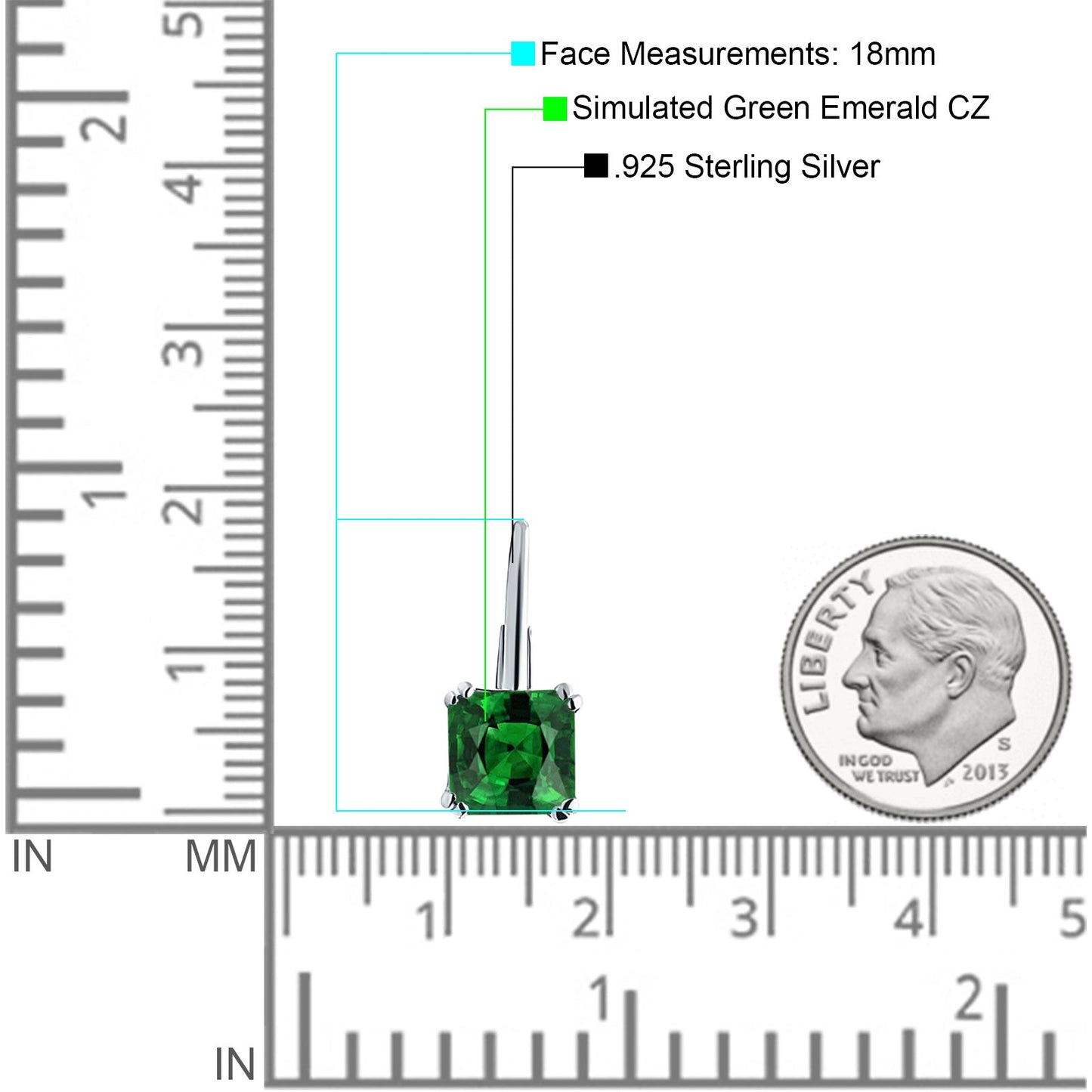 Cushion Leverback Earrings Simulated Green Emerald