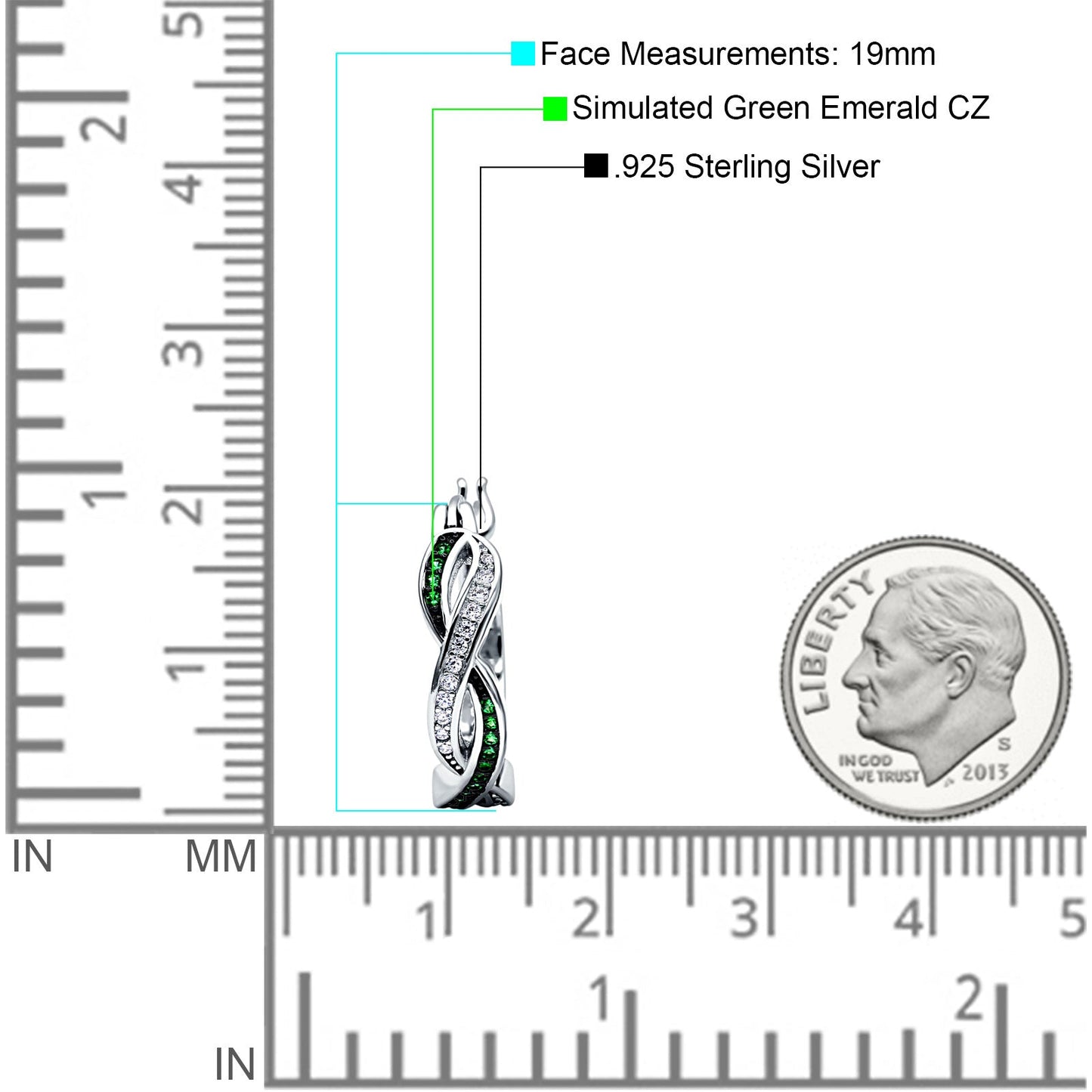 Twisted Infinity Huggie Hoop Earrings Simulated Green Emerald