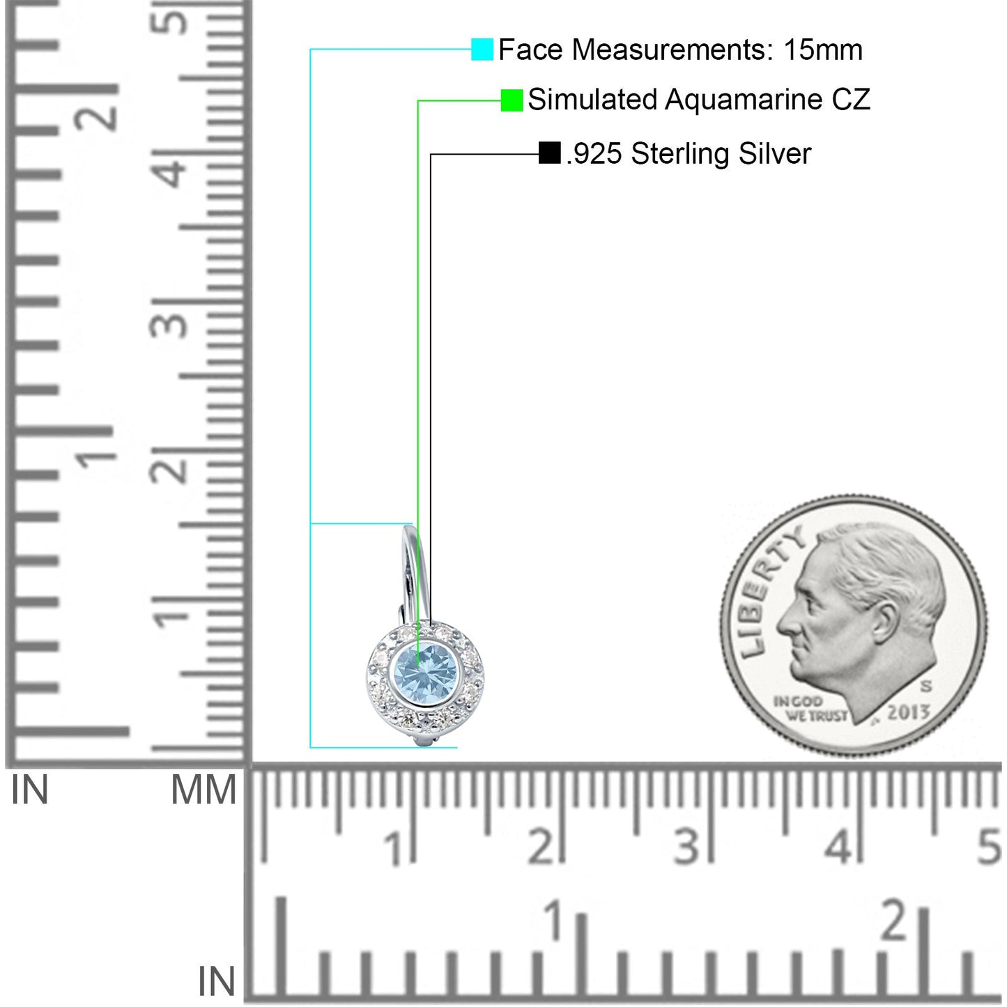 Leverback Round Hoop Earrings Simulated Aquamarine