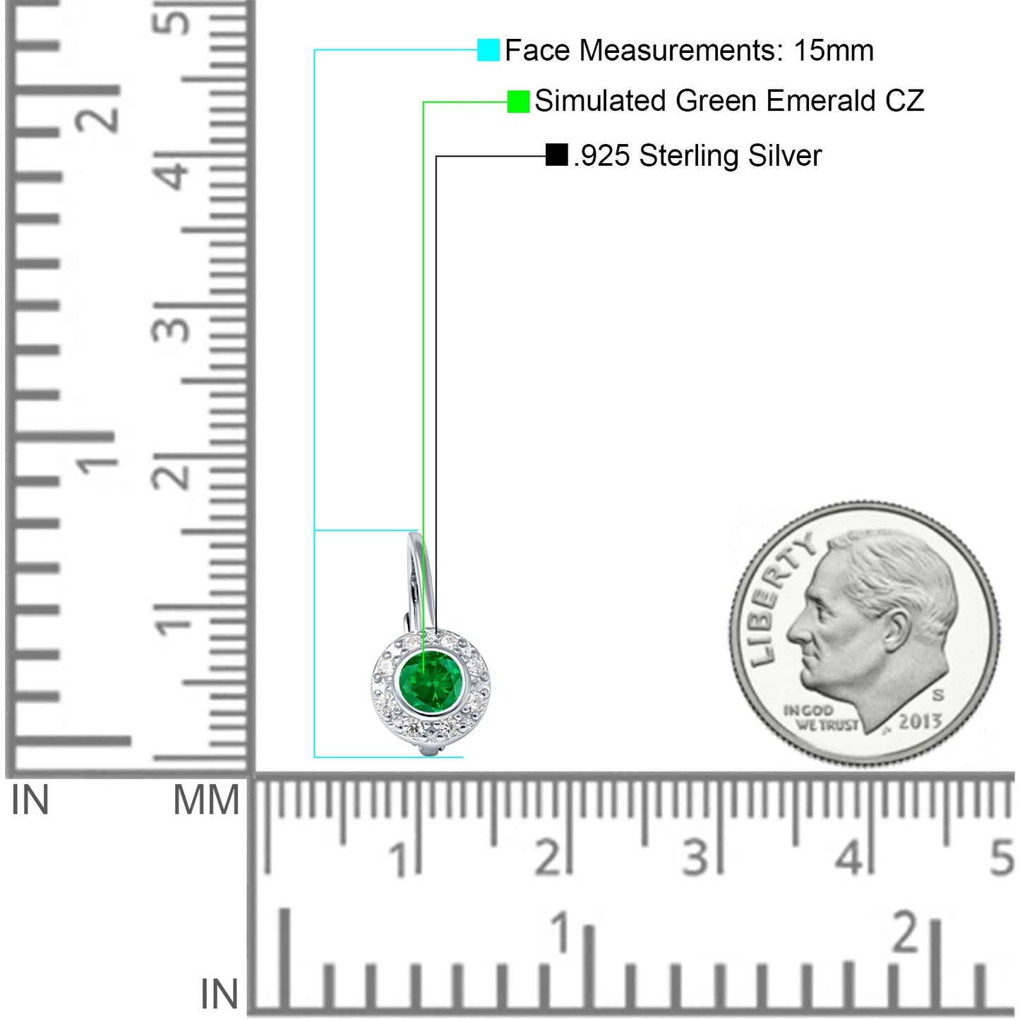 Leverback Round Hoop Earrings Simulated Green Emerald