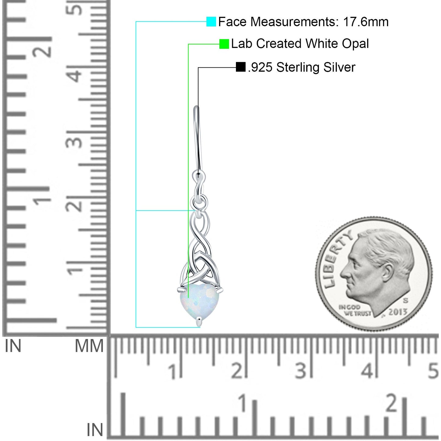 Celtic Trinity Created White Opal Heart Earrings
