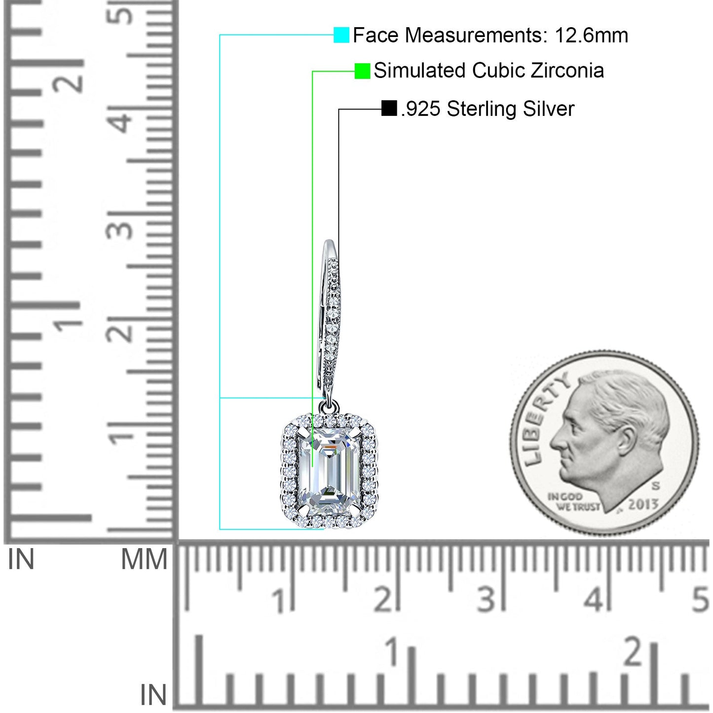 Emerald Cut Leverback Earrings Cubic Zirconia