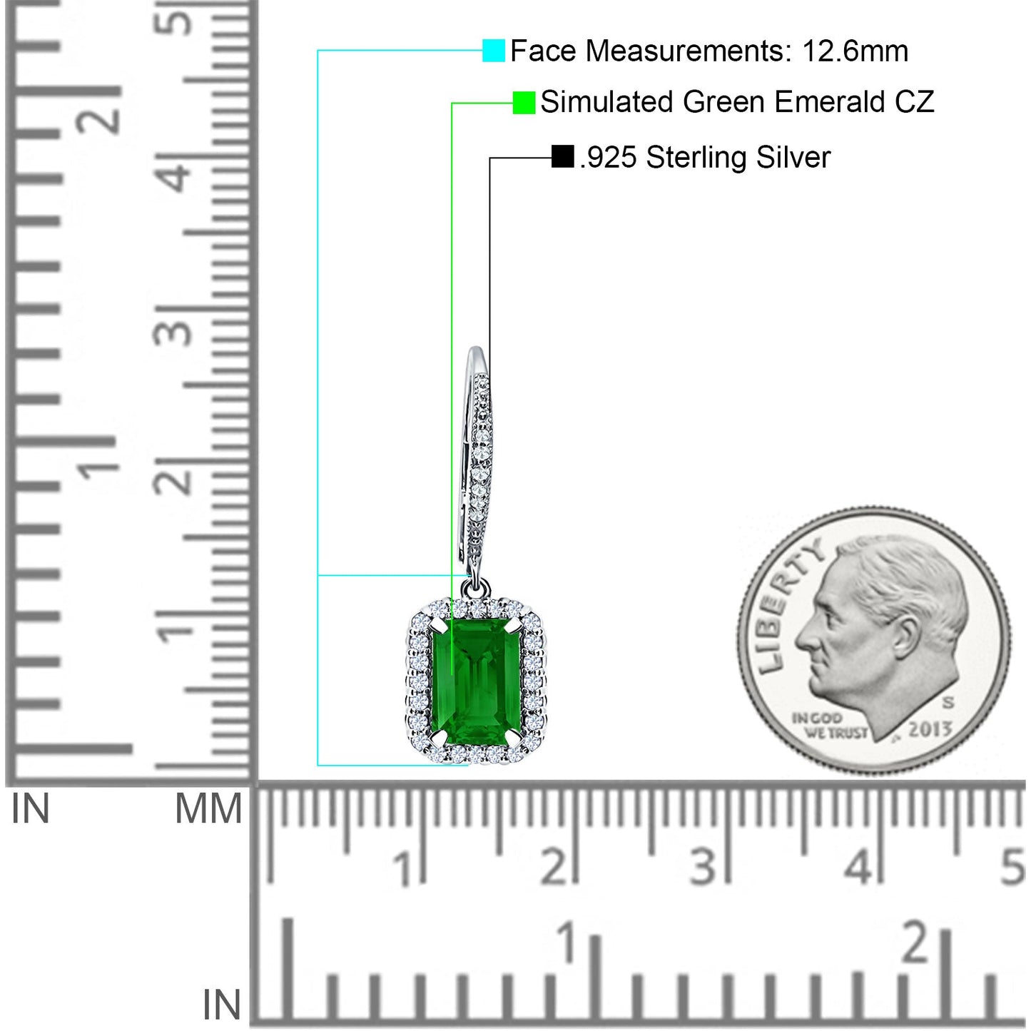 Emerald Cut Leverback Earrings Simulated Green Emerald