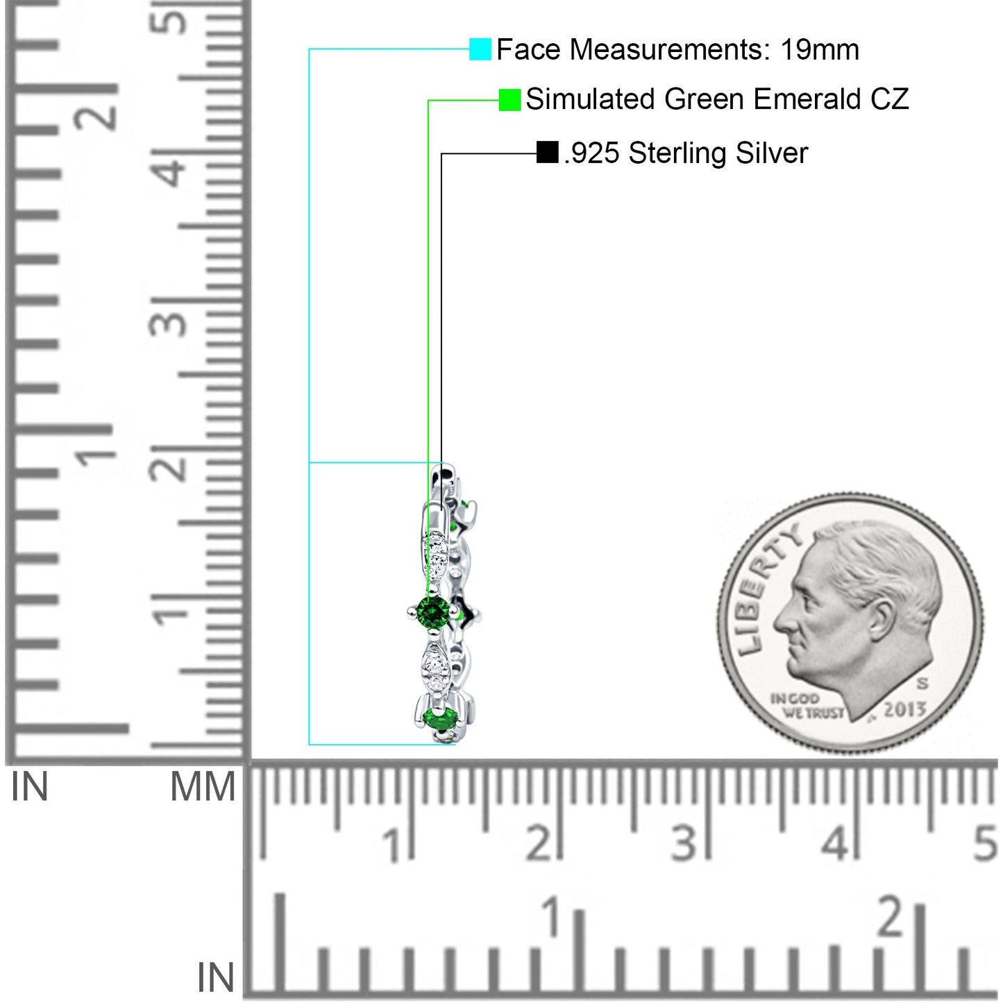 Huggie Hoop Earrings Simulated Green Emerald